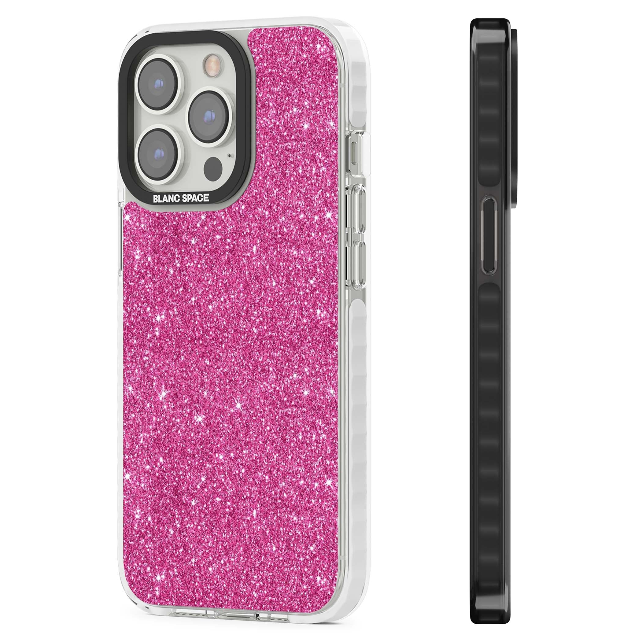 Pink Glitter Y2K iPhone case featuring hot pink glitter wallpaper with sparkle shimmer effect | Impact Magsafe case for iPhone 13 Pro, iPhone 14 Pro, iPhone 15 Pro