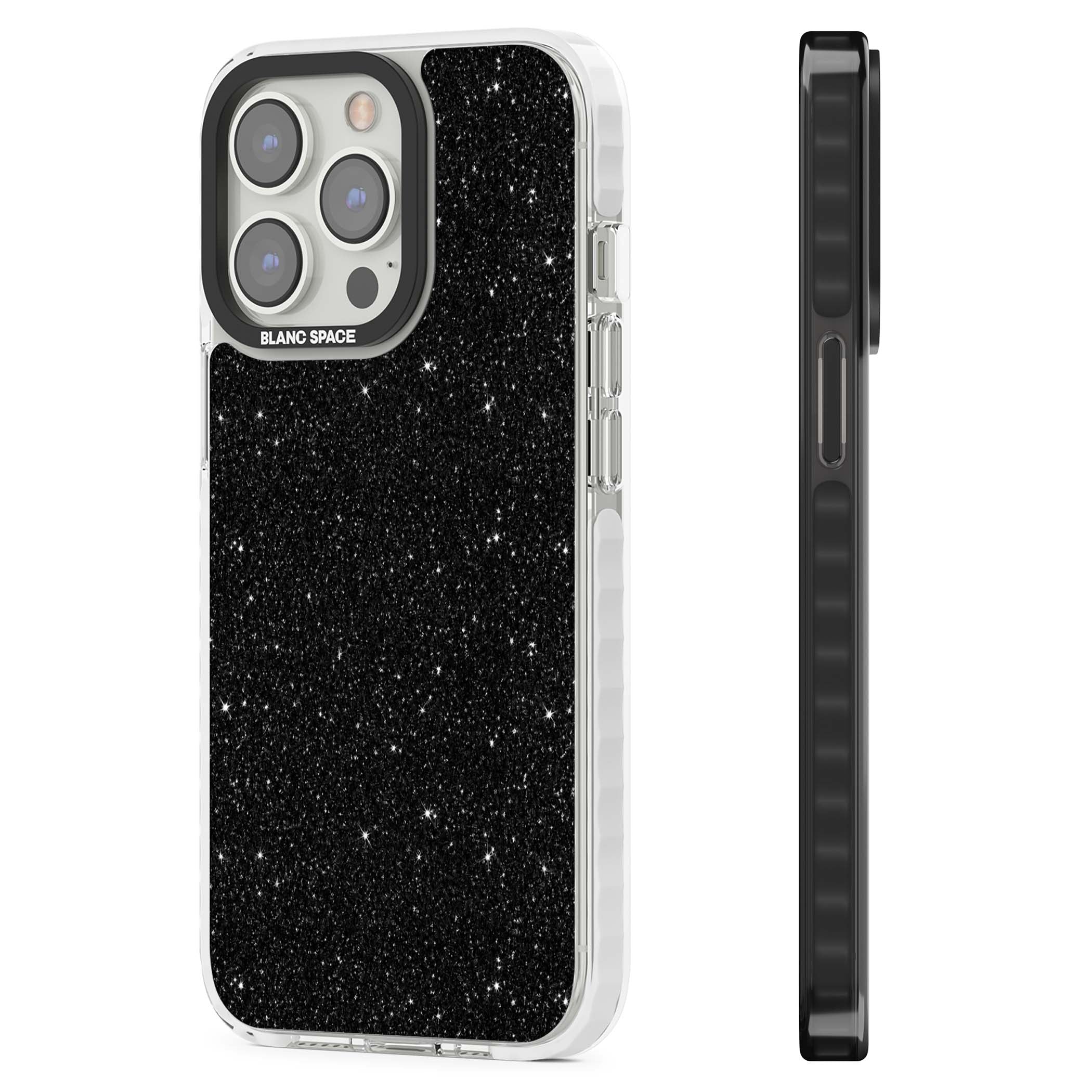 Black Glitter black glitter iPhone case featuring an all-over sparkly shimmer pattern on a jet black base | Impact Magsafe case for iPhone 13 Pro, iPhone 14 Pro, iPhone 15 Pro