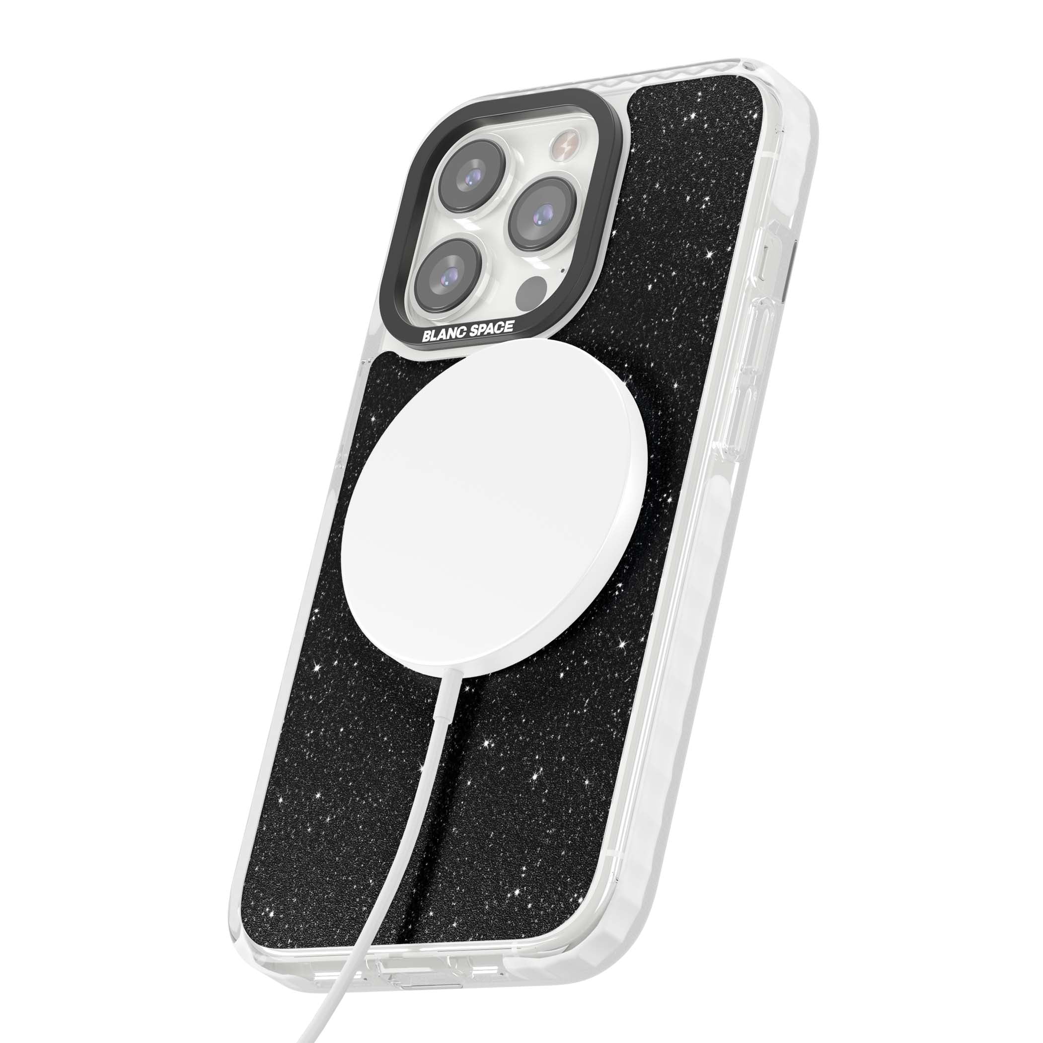 Black Glitter black glitter iPhone case featuring an all-over sparkly shimmer pattern on a jet black base | Impact Magsafe case for iPhone 13 Pro, iPhone 14 Pro, iPhone 15 Pro