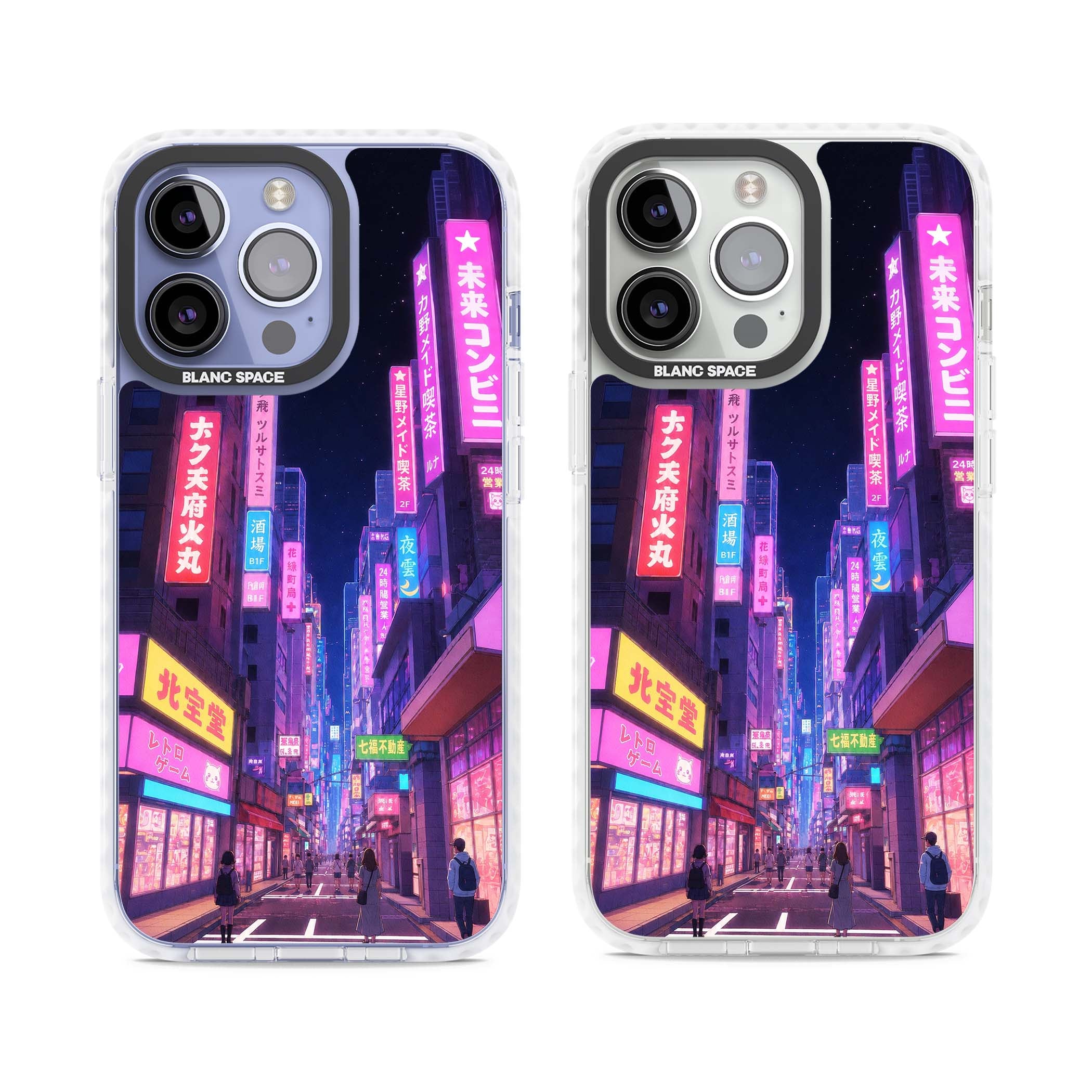 Shibuya At Night Japanese neon city iPhone case featuring glowing kanji signs, pink storefronts and a Tokyo street at n | Impact Magsafe case for iPhone 13 Pro, iPhone 14 Pro, iPhone 15 Pro