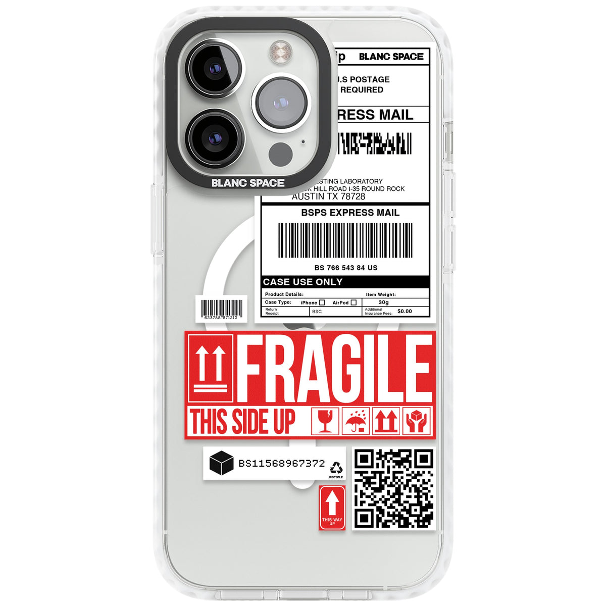 Shipping Label iPhone 13 Pro / iPhone 13 Pro Max / iPhone 14 Pro / iPhone 14 Pro Max / iPhone 15 Pro / iPhone 15 Pro Max Impact Pro Clear Phone Case front