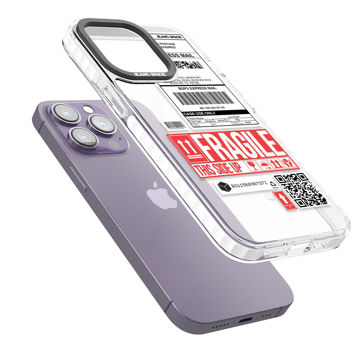 Shipping Label iPhone 13 Pro / iPhone 13 Pro Max / iPhone 14 Pro / iPhone 14 Pro Max / iPhone 15 Pro / iPhone 15 Pro Max Impact Pro Clear Phone Case angled