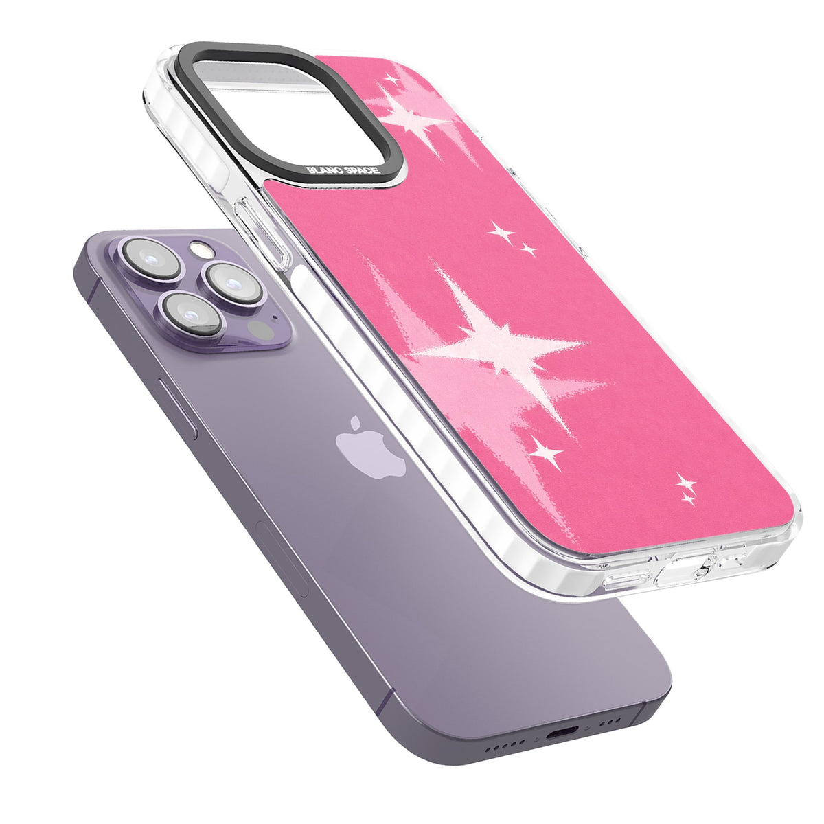 Pink Sparkle iPhone 13 Pro / iPhone 13 Pro Max / iPhone 14 Pro / iPhone 14 Pro Max / iPhone 15 Pro / iPhone 15 Pro Max Impact Pro Clear Phone Case angled