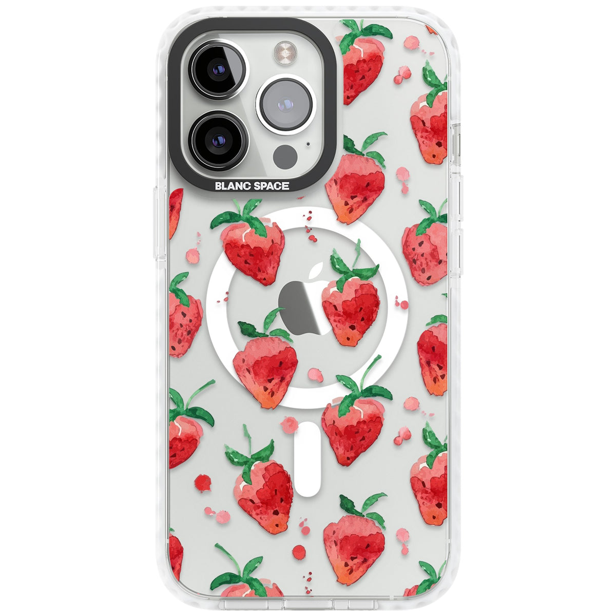 Strawberry Watercolour iPhone 13 Pro / iPhone 13 Pro Max / iPhone 14 Pro / iPhone 14 Pro Max / iPhone 15 Pro / iPhone 15 Pro Max Impact Pro Clear Phone Case front