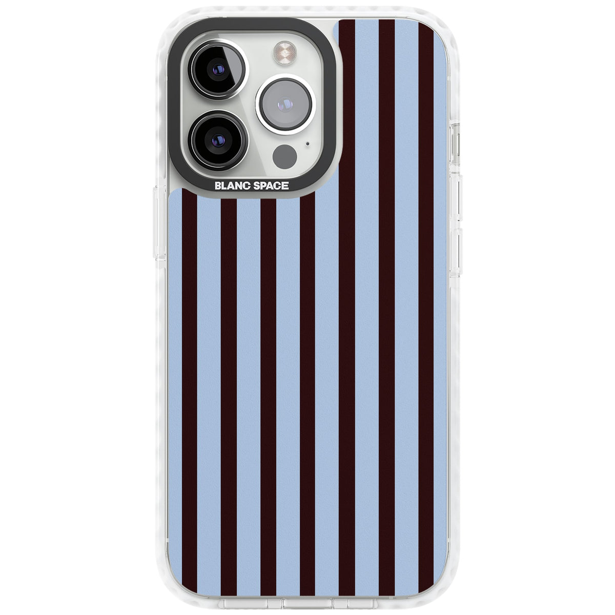 Blackcurrant Stripe preppy iPhone case featuring vertical burgundy and light blue stripes in a classic pinstripe layout iPhone 12 Pro Max / iPhone 13 Pro / iPhone 13 Pro Max / iPhone 14 Pro / iPhone 14 Pro Max / iPhone 15 Pro / iPhone 15 Pro Max Impact Pro Clear Phone Case front