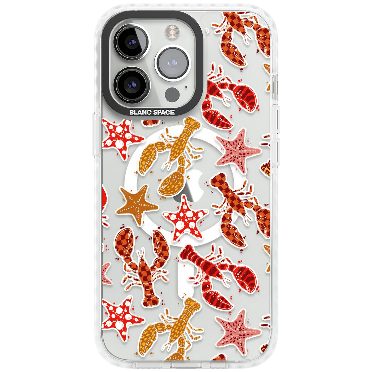 Lobster & Starfish Coastal Pattern iPhone 13 Pro / iPhone 13 Pro Max / iPhone 14 Pro / iPhone 14 Pro Max / iPhone 15 Pro / iPhone 15 Pro Max Impact Pro Clear Phone Case front