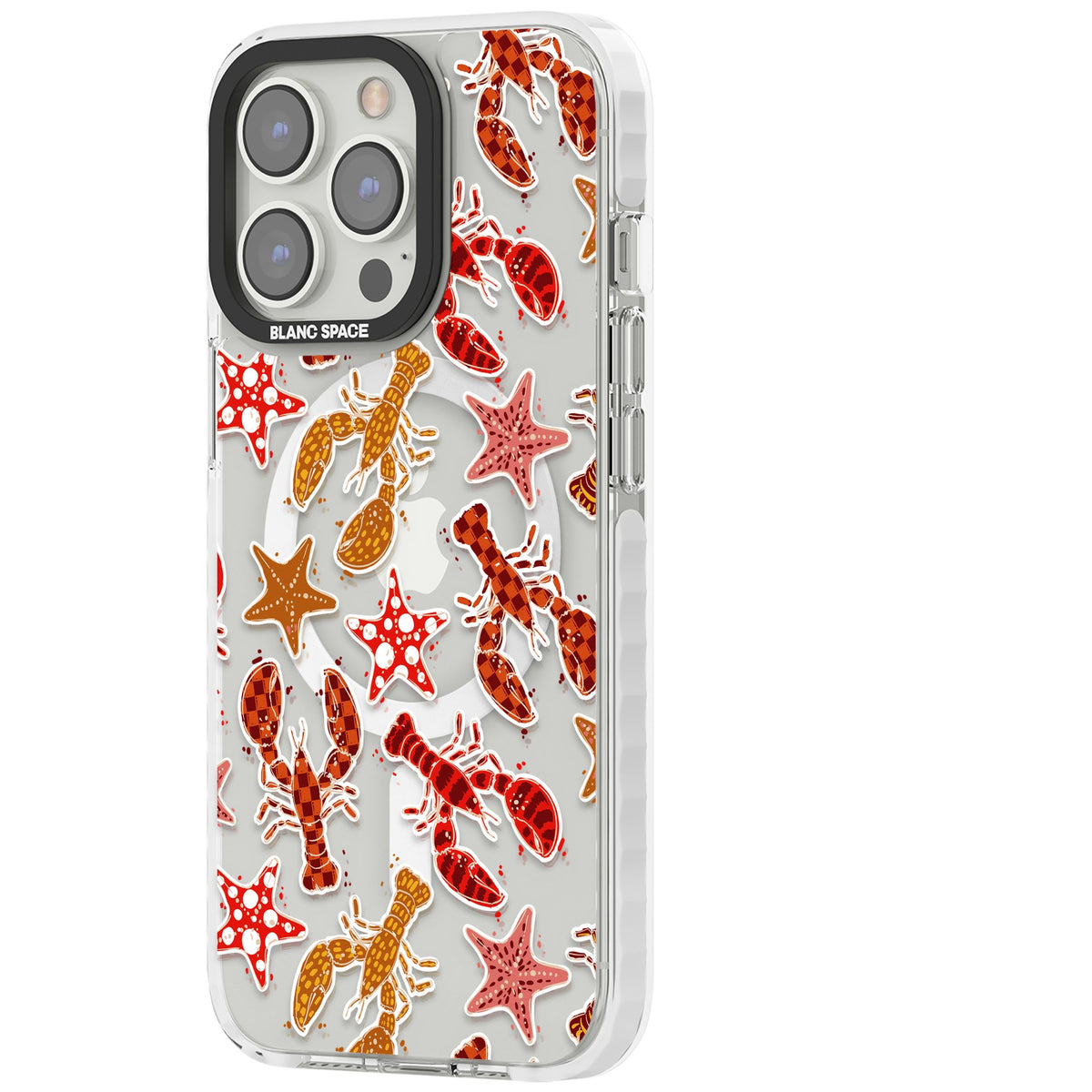 Lobster & Starfish Coastal Pattern iPhone 13 Pro / iPhone 13 Pro Max / iPhone 14 Pro / iPhone 14 Pro Max / iPhone 15 Pro / iPhone 15 Pro Max Impact Pro Clear Phone Case side