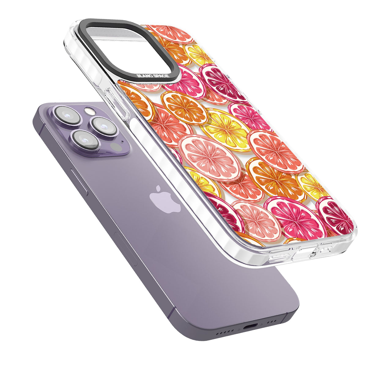 Citrus Fiesta iPhone 13 Pro / iPhone 13 Pro Max / iPhone 14 Pro / iPhone 14 Pro Max / iPhone 15 Pro / iPhone 15 Pro Max Impact Pro Clear Phone Case angled