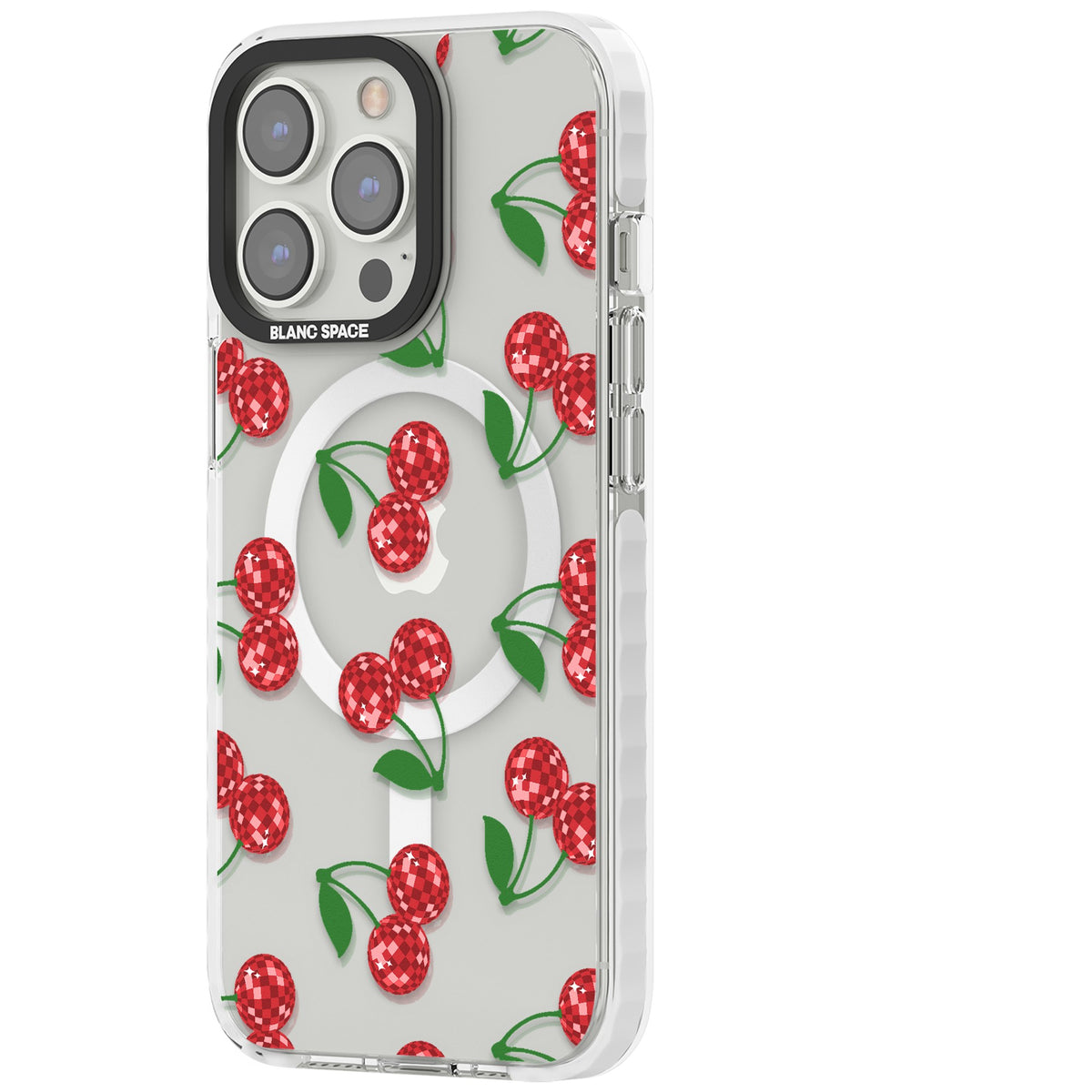 Disco Cherries iPhone 13 Pro / iPhone 13 Pro Max / iPhone 14 Pro / iPhone 14 Pro Max / iPhone 15 Pro / iPhone 15 Pro Max Impact Pro Clear Phone Case side