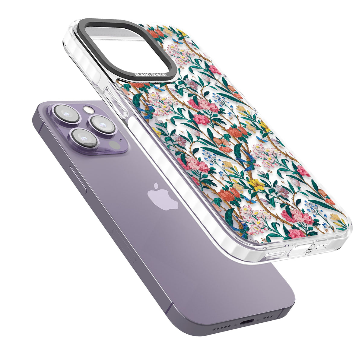 Vines & Flowers iPhone 13 Pro / iPhone 13 Pro Max / iPhone 14 Pro / iPhone 14 Pro Max / iPhone 15 Pro / iPhone 15 Pro Max Impact Pro Clear Phone Case angled