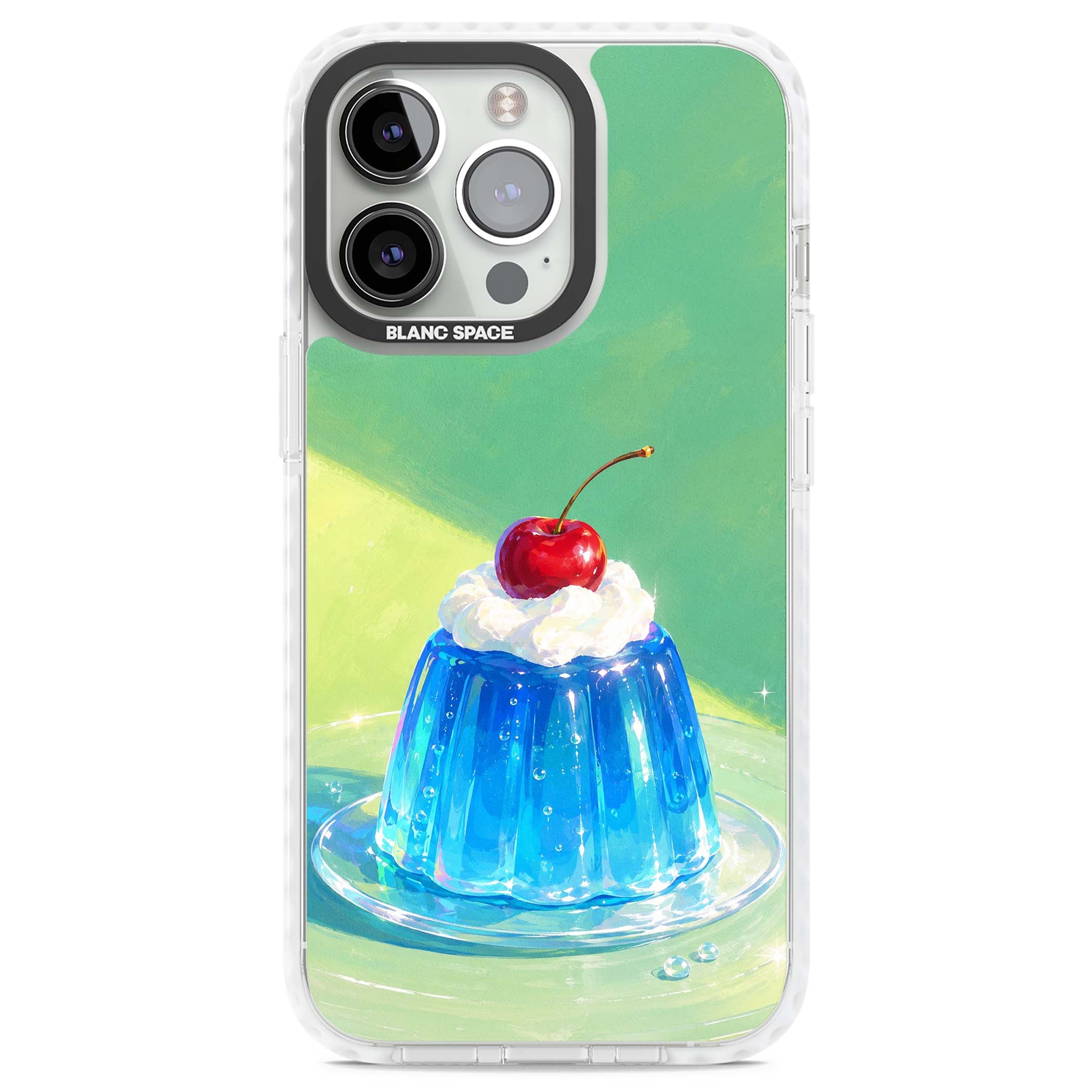 Cherry Jelly kawaii dessert iPhone case featuring blue jelly pudding, whipped cream and a red cherry | Impact Magsafe case for iPhone 13 Pro, iPhone 14 Pro, iPhone 15 Pro