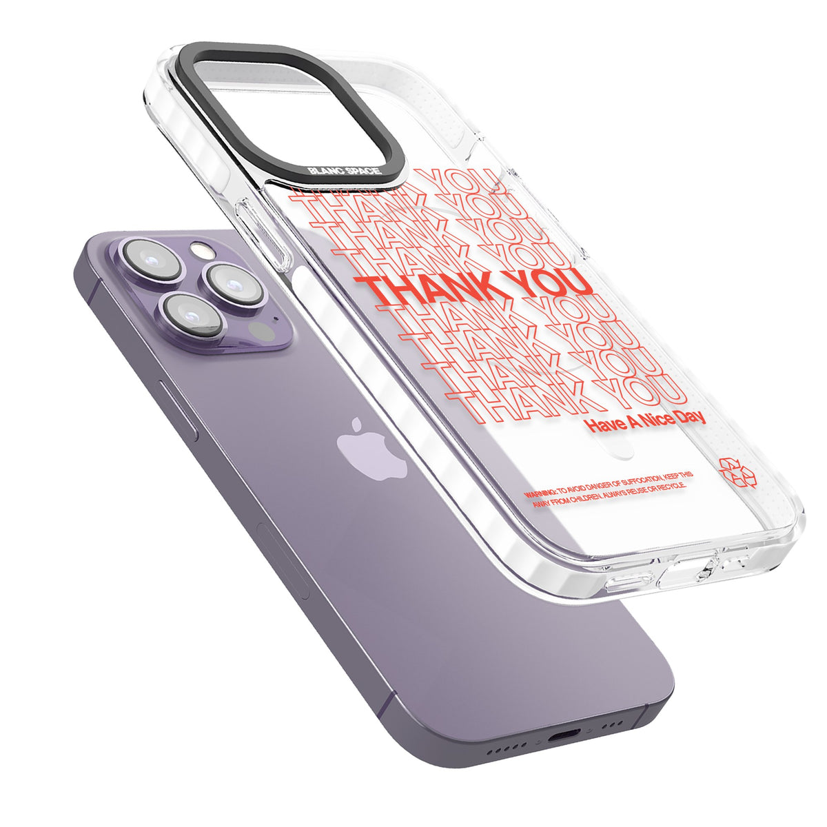 Thank You Have A Nice Day iPhone 13 Pro / iPhone 13 Pro Max / iPhone 14 Pro / iPhone 14 Pro Max / iPhone 15 Pro / iPhone 15 Pro Max Impact Pro Clear Phone Case angled