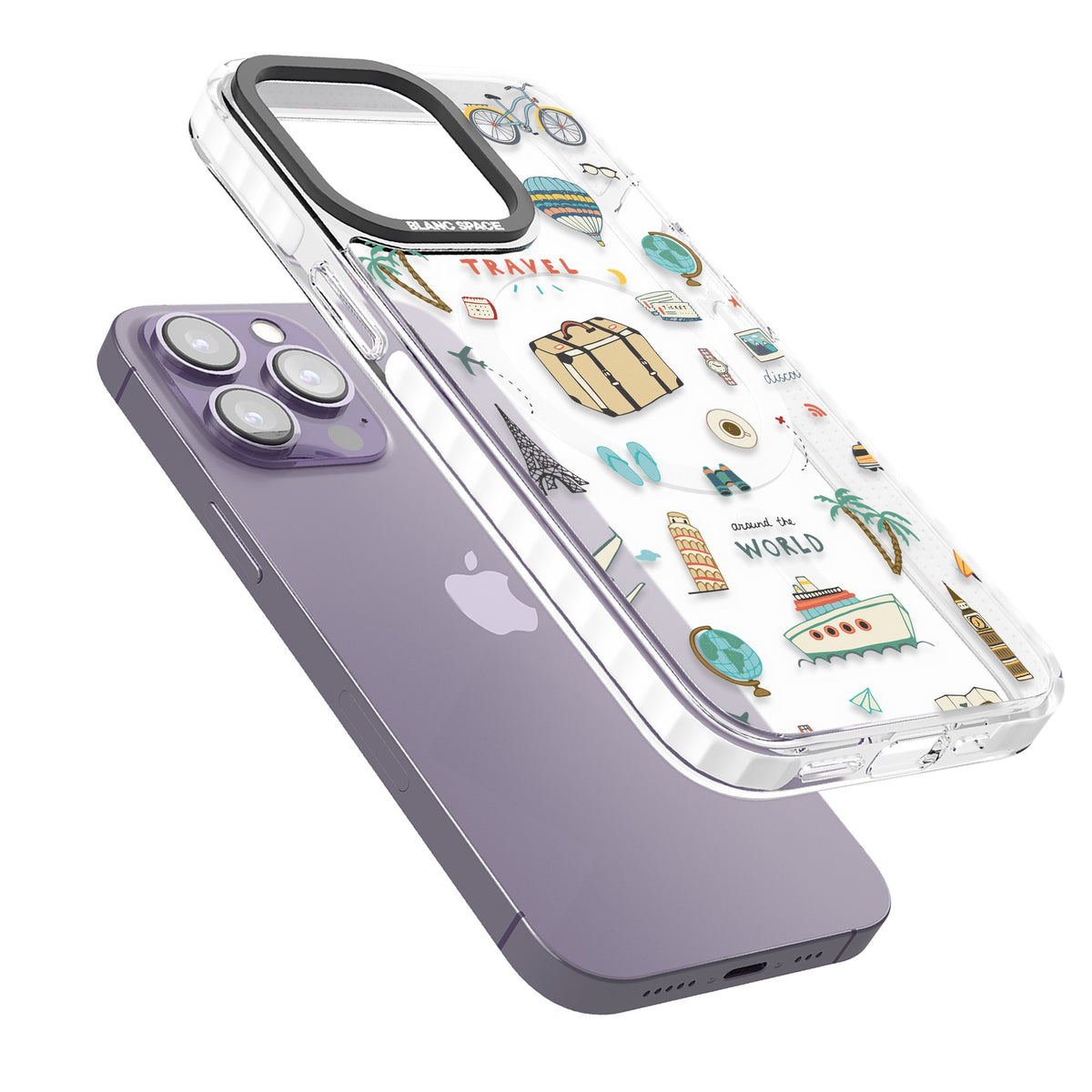 Globe Trotter iPhone 13 Pro / iPhone 13 Pro Max / iPhone 14 Pro / iPhone 14 Pro Max / iPhone 15 Pro / iPhone 15 Pro Max Impact Pro Clear Phone Case angled