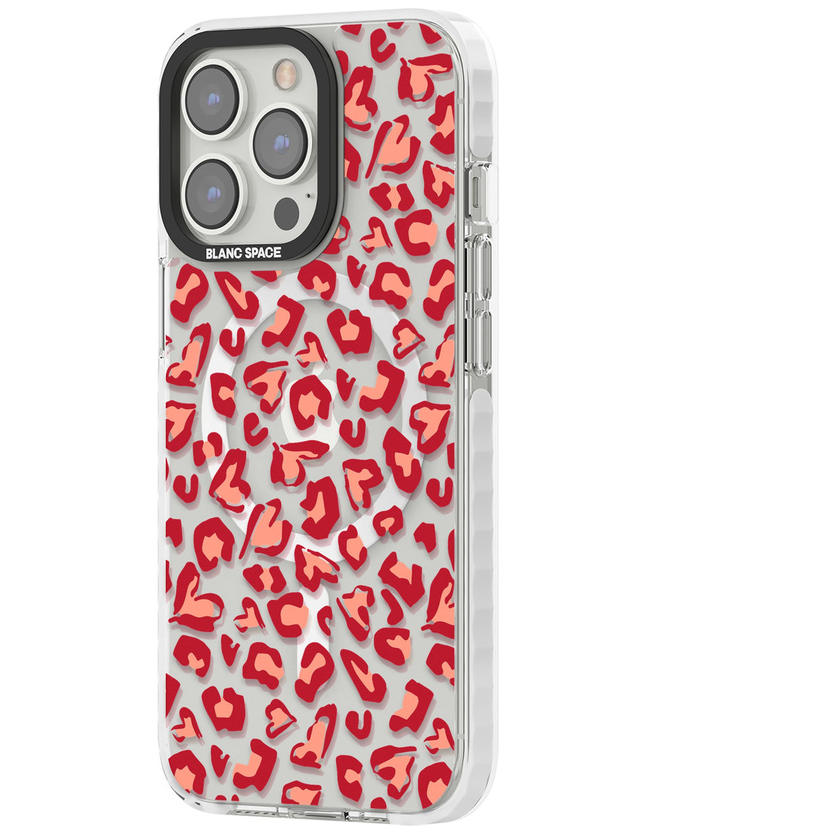 Heart Leopard Print iPhone 13 Pro / iPhone 13 Pro Max / iPhone 14 Pro / iPhone 14 Pro Max / iPhone 15 Pro / iPhone 15 Pro Max Impact Pro Clear Phone Case side