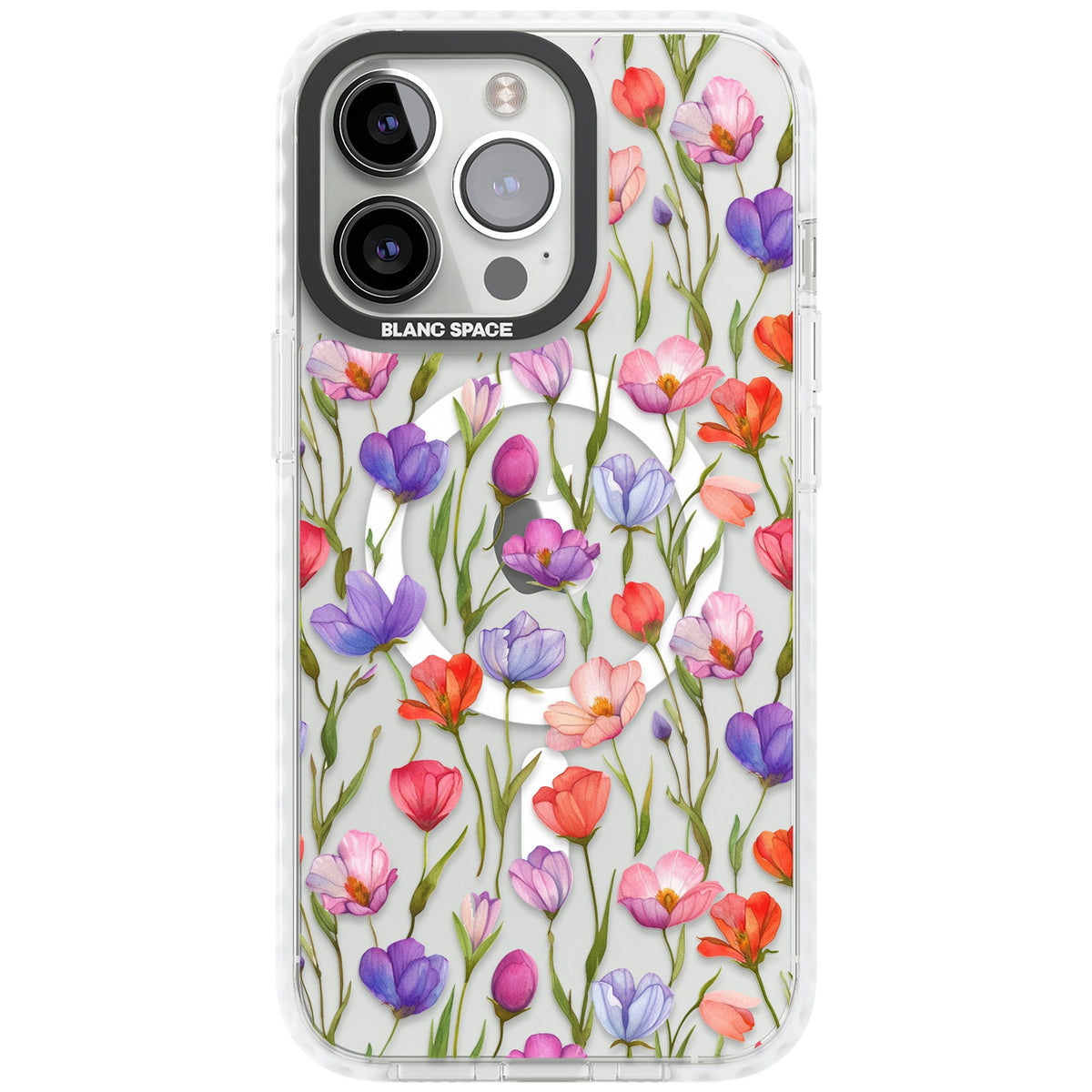 Red, Pink & Purple Flowers iPhone 13 Pro / iPhone 13 Pro Max / iPhone 14 Pro / iPhone 14 Pro Max / iPhone 15 Pro / iPhone 15 Pro Max Impact Pro Clear Phone Case front