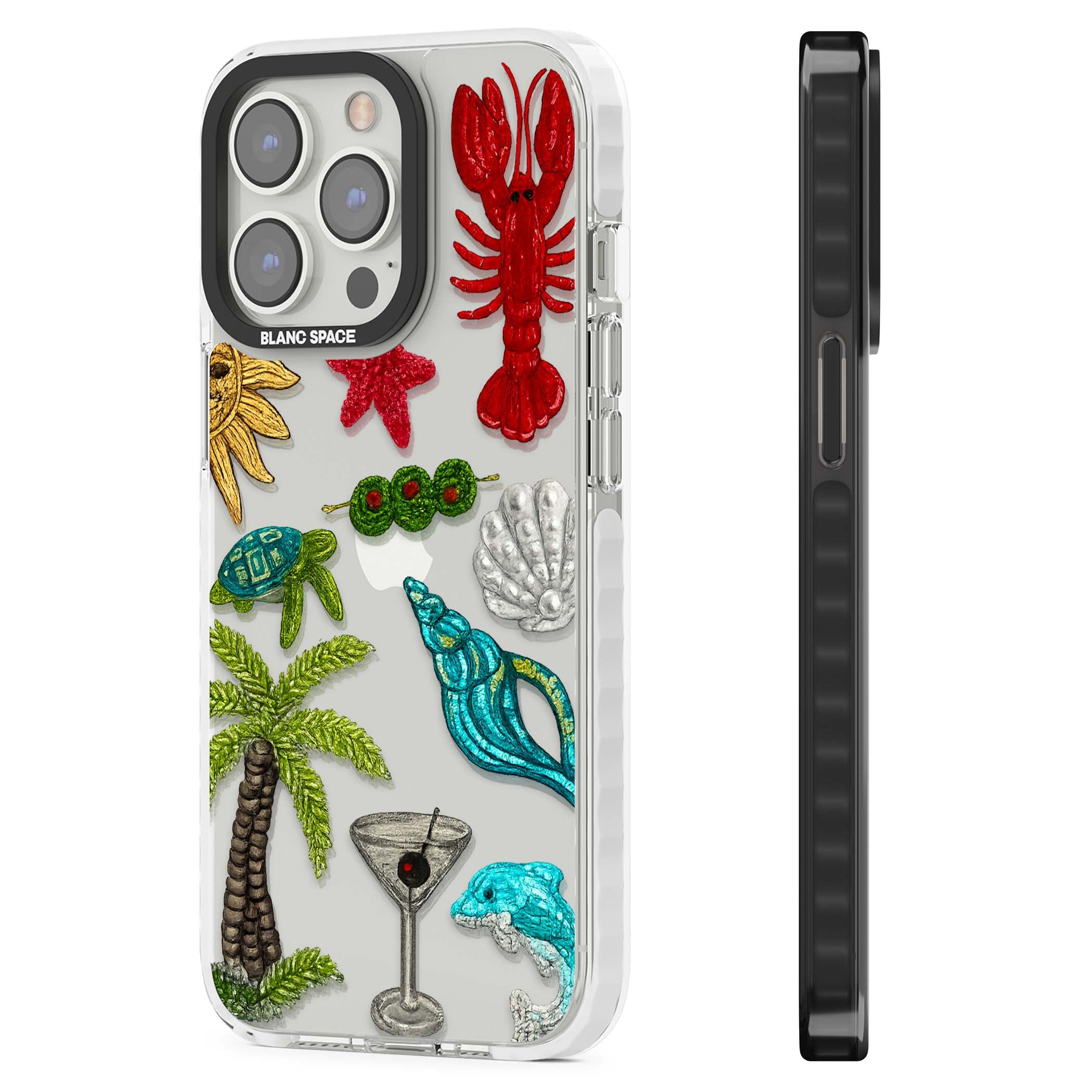 Painted Coastal Pattern coastal iPhone case | Clear Impact case for iPhone 13 Pro, iPhone 14 Pro, iPhone 15 Pro