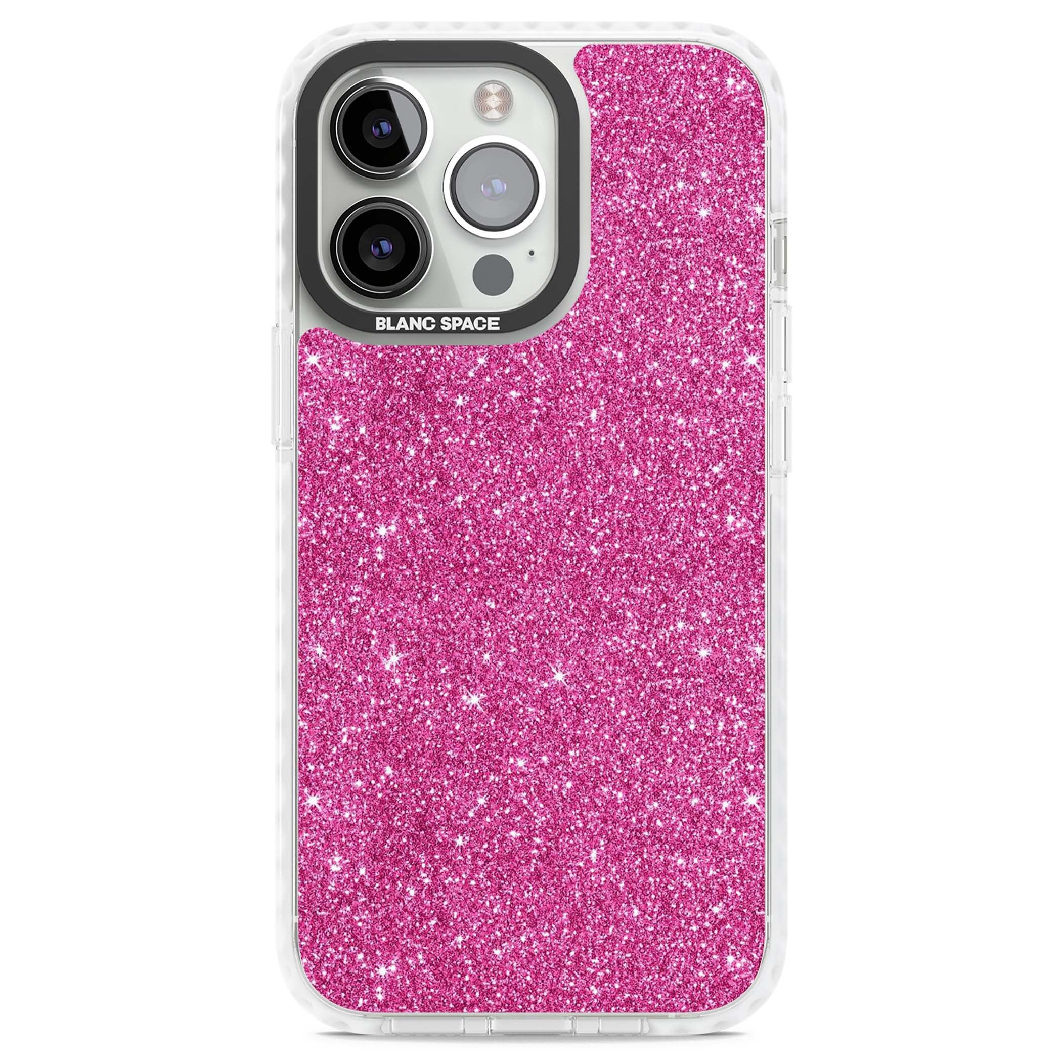 Pink Glitter Y2K iPhone case featuring hot pink glitter wallpaper with sparkle shimmer effect | Clear Impact case for iPhone 13 Pro, iPhone 14 Pro, iPhone 15 Pro