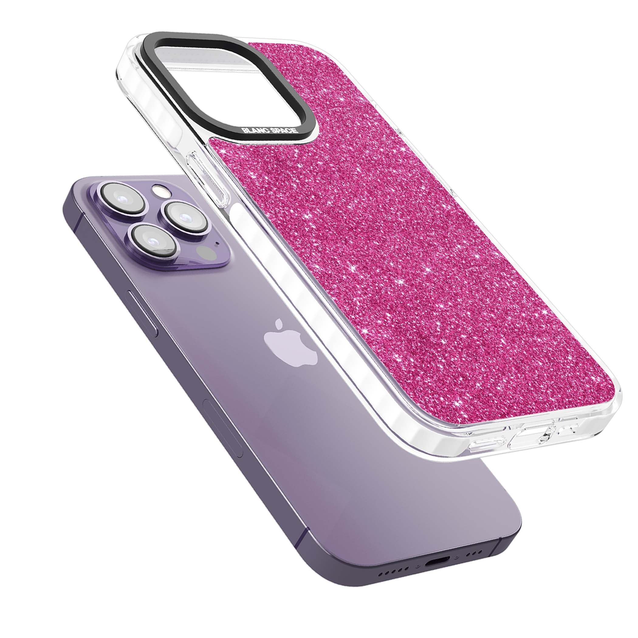Pink Glitter Y2K iPhone case featuring hot pink glitter wallpaper with sparkle shimmer effect | Clear Impact case for iPhone 13 Pro, iPhone 14 Pro, iPhone 15 Pro