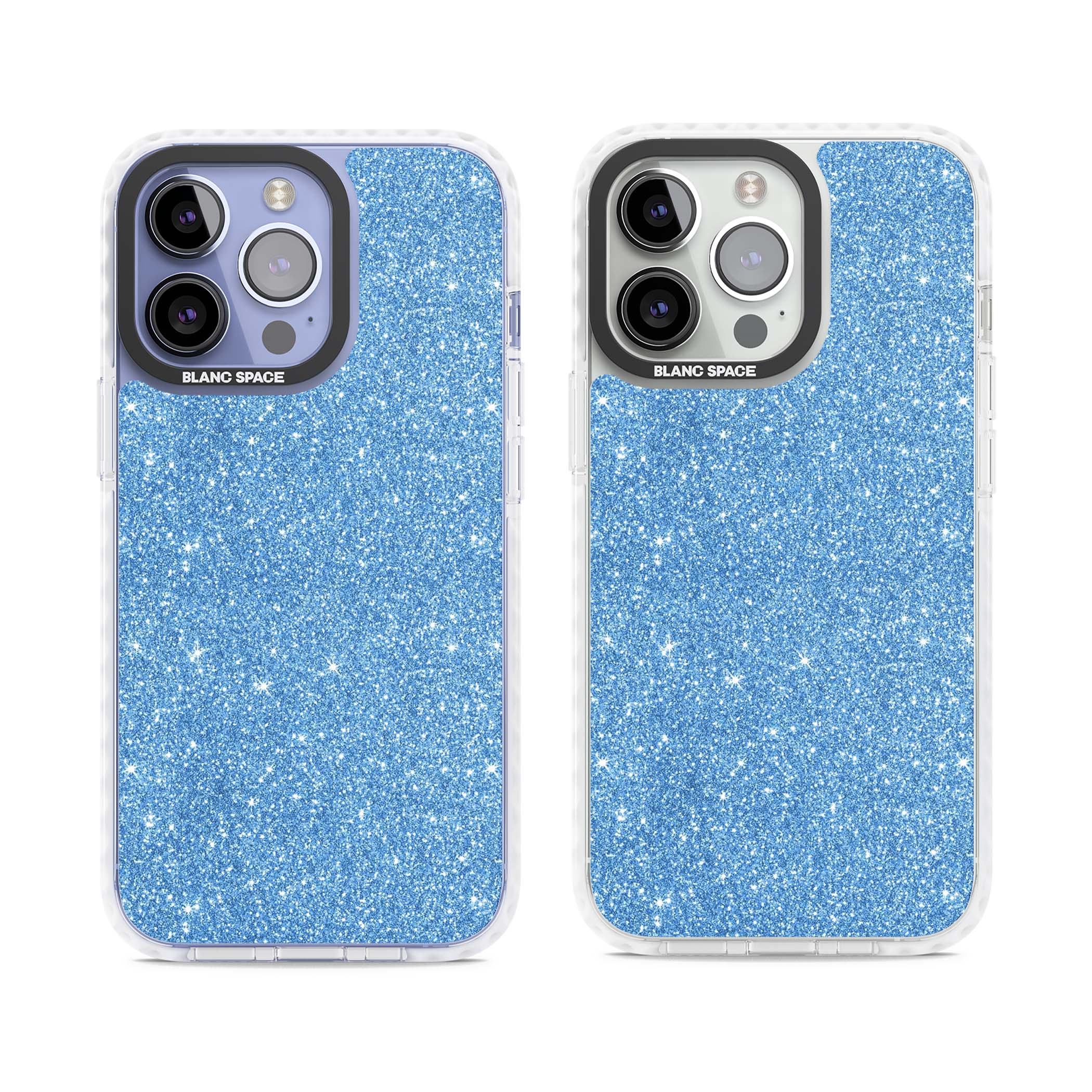 Blue Glitter blue glitter iPhone case featuring dense sparkling cerulean glitter with a glamorous shimmering finish | Clear Impact case for iPhone 13 Pro, iPhone 14 Pro, iPhone 15 Pro