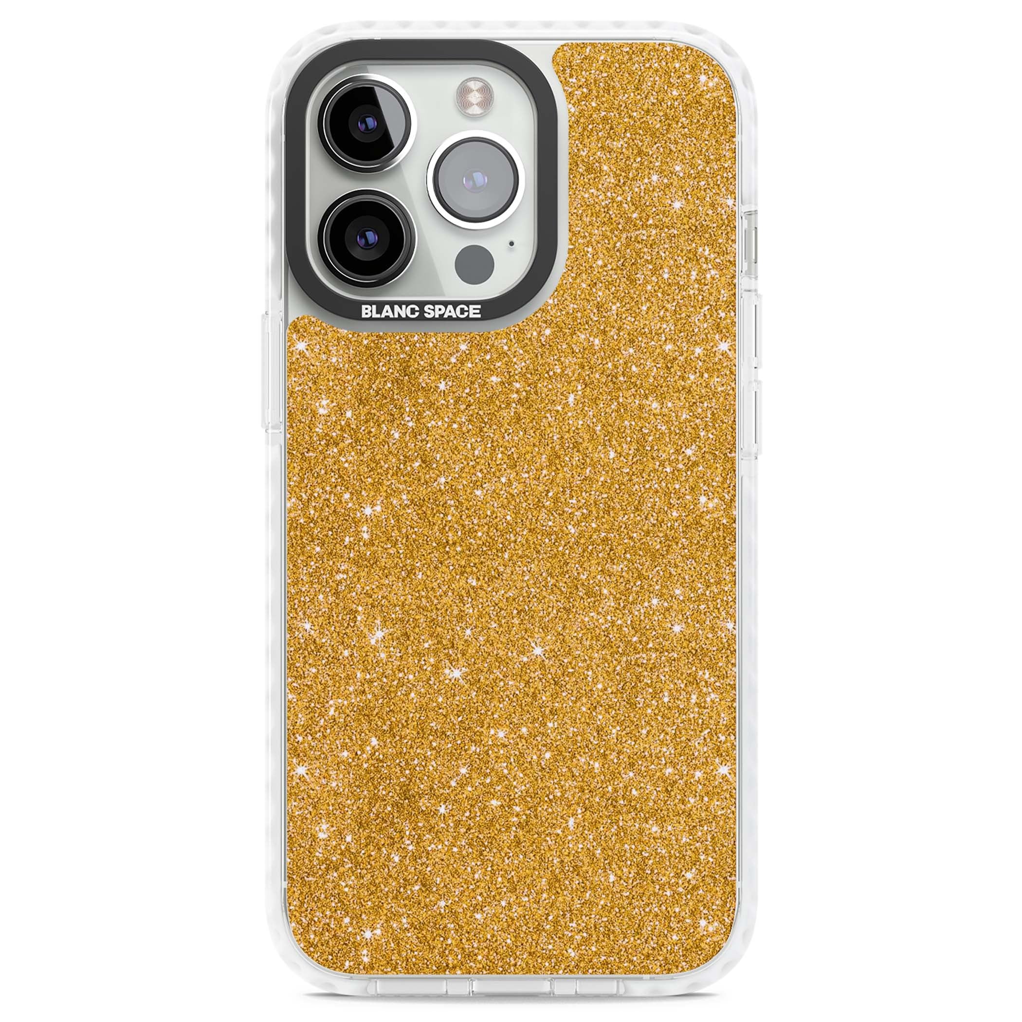 Gold Glitter gold glitter iPhone case featuring a shimmering sparkle wallpaper design in luxury gold | Clear Impact case for iPhone 13 Pro, iPhone 14 Pro, iPhone 15 Pro