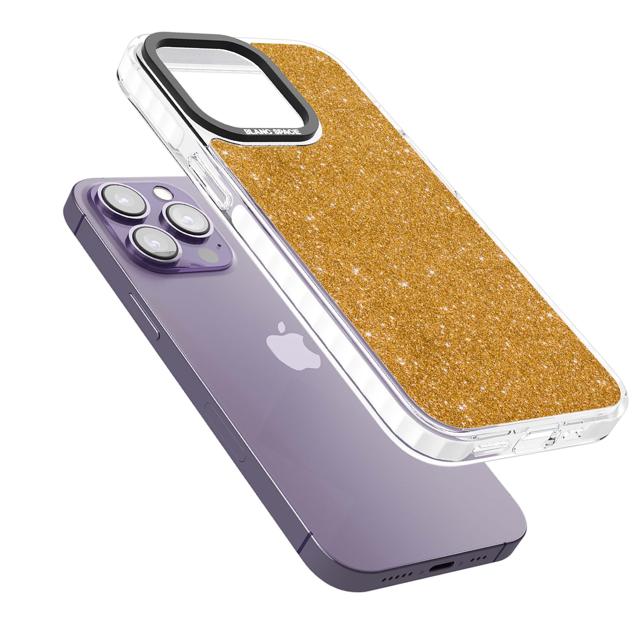 Gold Glitter gold glitter iPhone case featuring a shimmering sparkle wallpaper design in luxury gold | Clear Impact case for iPhone 13 Pro, iPhone 14 Pro, iPhone 15 Pro