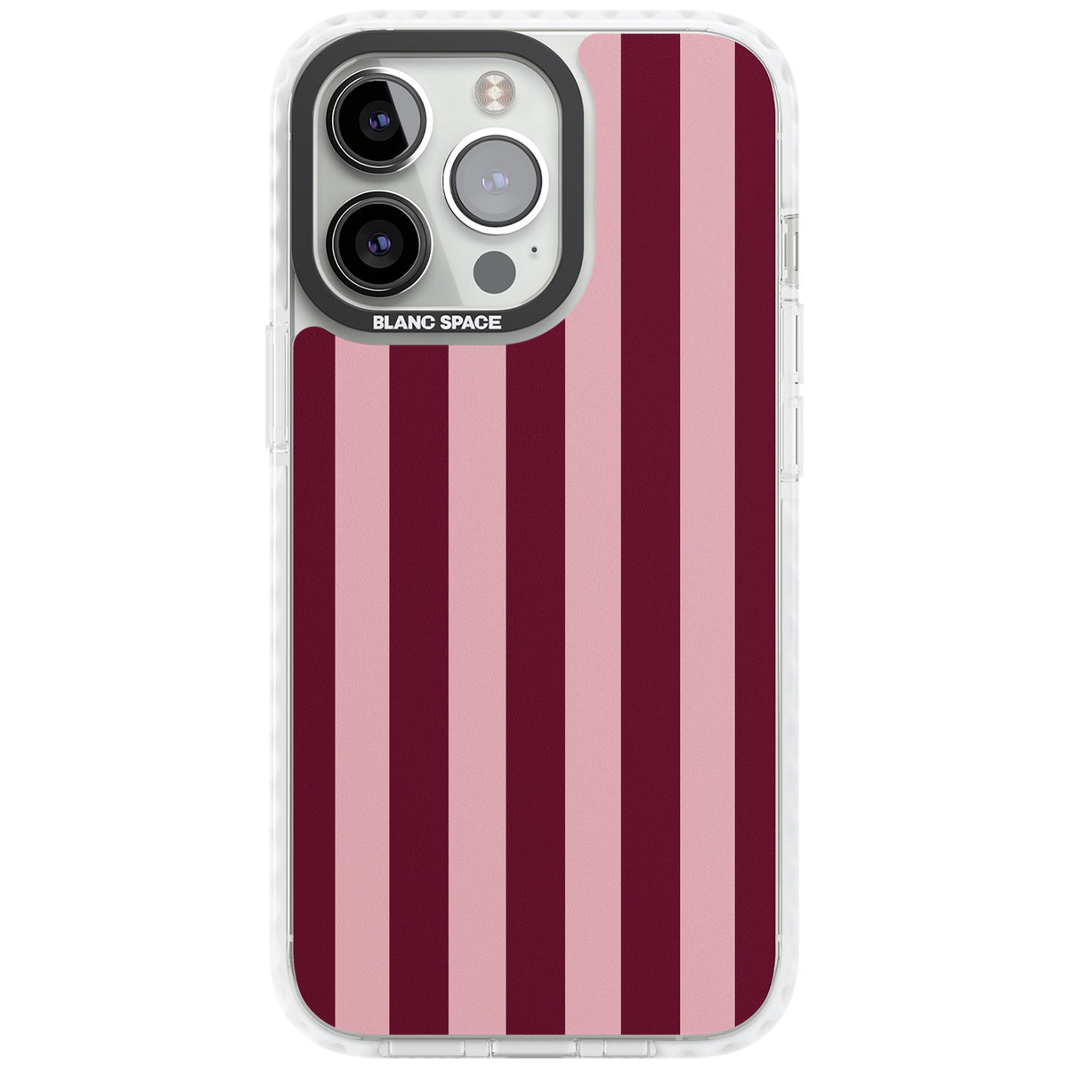 Bordeaux Belle preppy iPhone case featuring bold vertical stripes in burgundy and soft blush pink iPhone 12 Pro Max / iPhone 13 Pro / iPhone 13 Pro Max / iPhone 14 Pro / iPhone 14 Pro Max / iPhone 15 Pro / iPhone 15 Pro Max Impact Clear Phone Case front