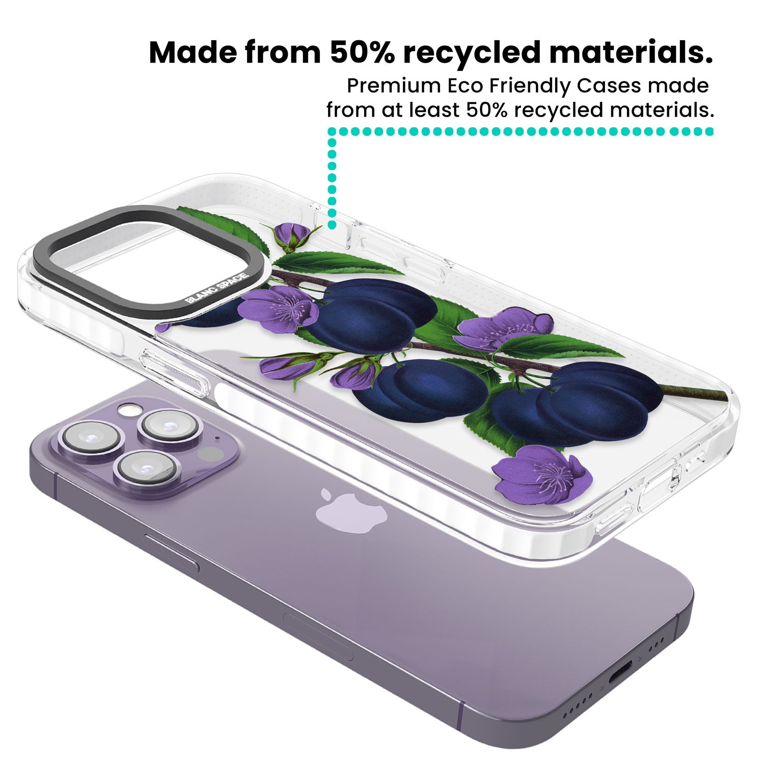 Vintage Painted Plums Clear Impact Phone Case for iPhone 13 Pro, iPhone 14 Pro, iPhone 15 Pro