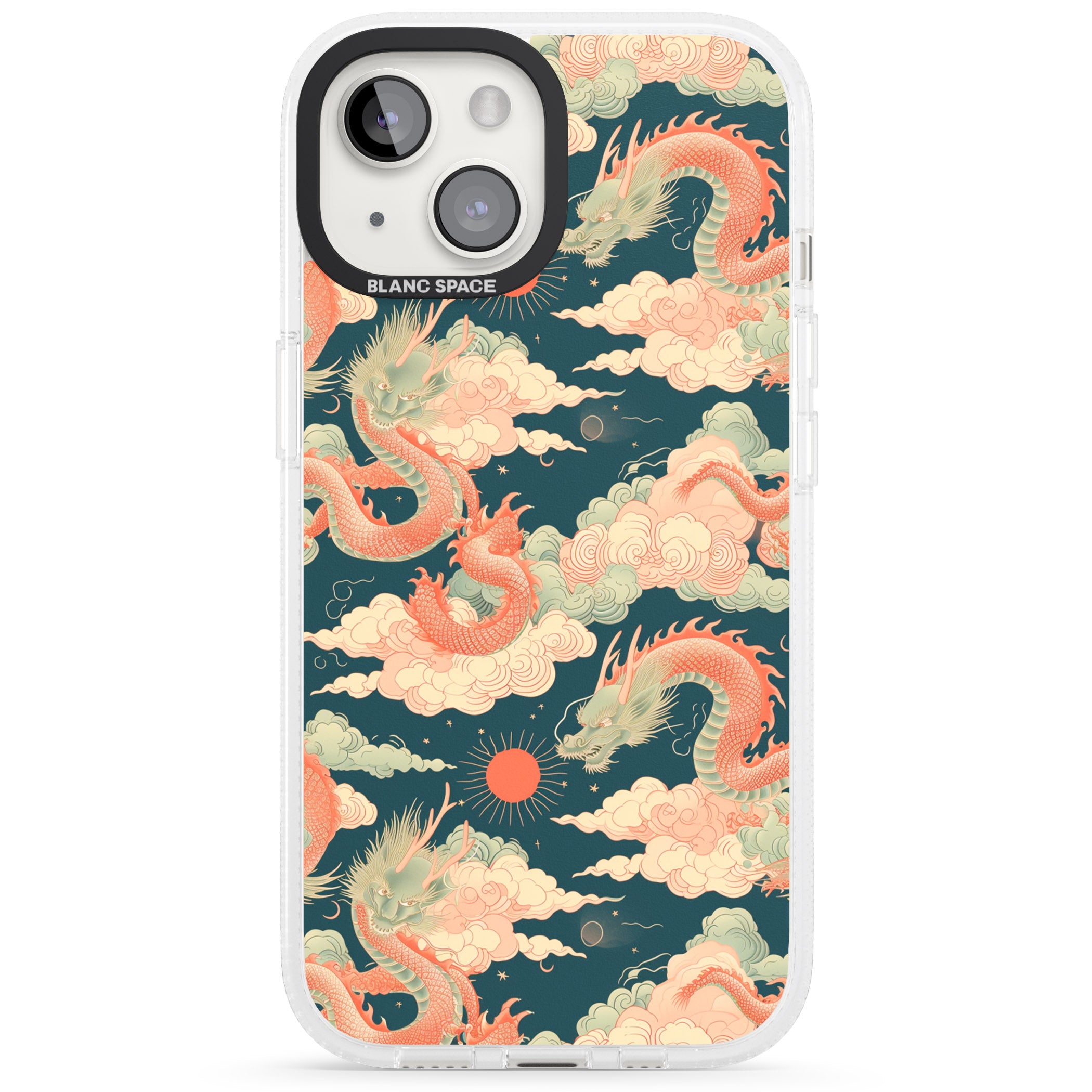Chinese Dragons & Clouds iPhone 15 / 14 / 13 Clear Case Impact Air - Blanc Space