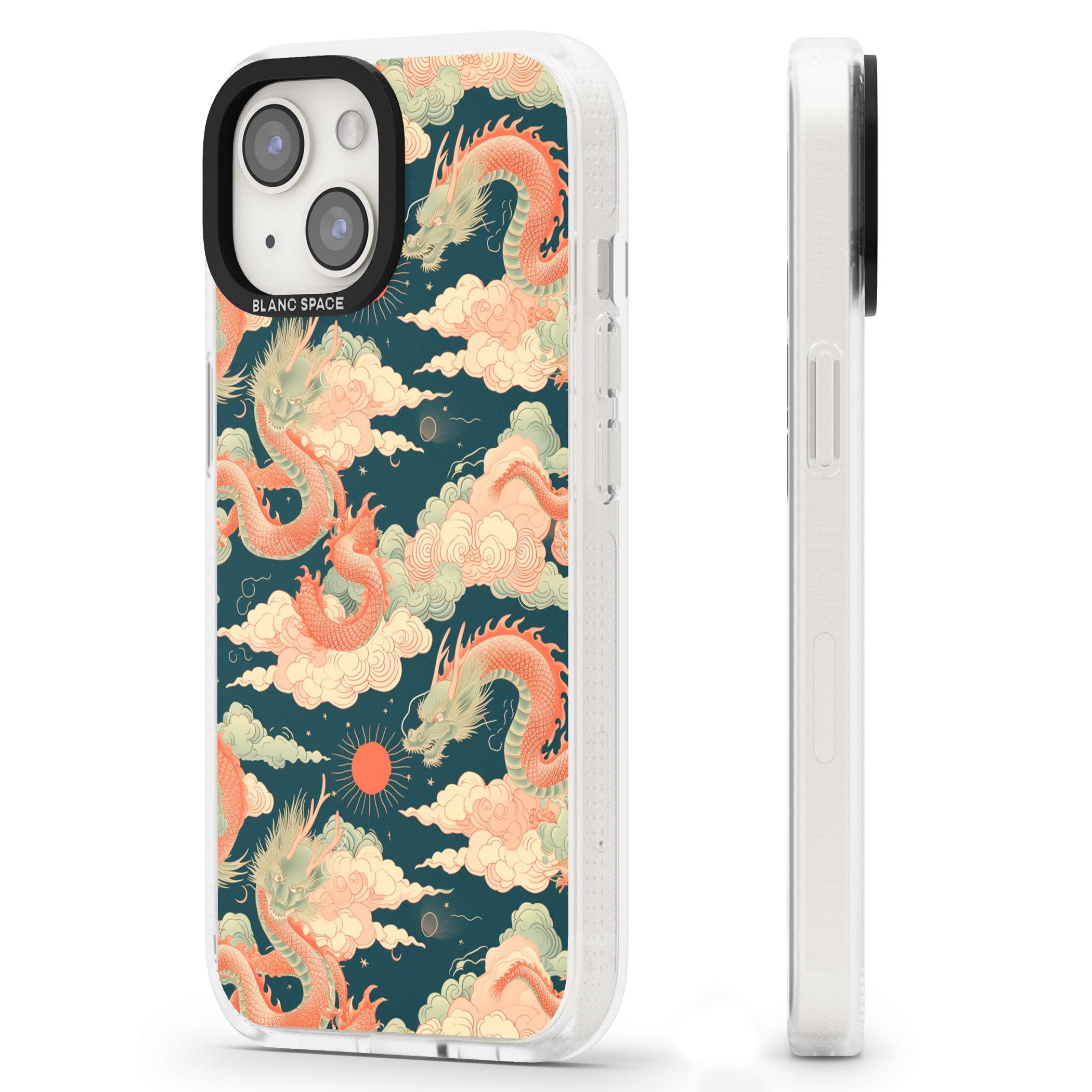 Chinese Dragons & Clouds iPhone 15 / 14 / 13 Clear Case Impact Air - Blanc Space