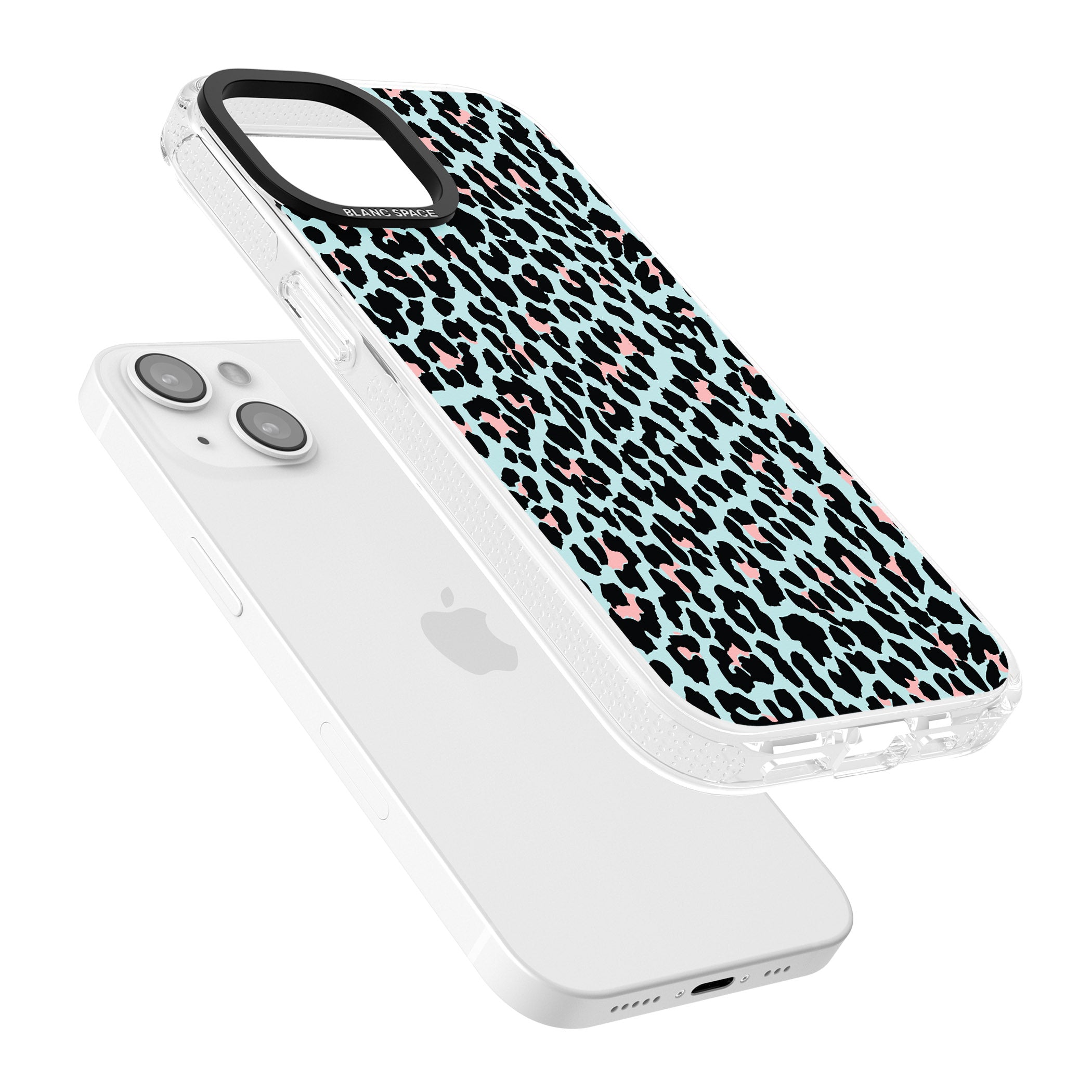 Light Pink on Blue Leopard Print Pattern iPhone 15 / 14 / 13 Clear Case Impact Air - Blanc Space
