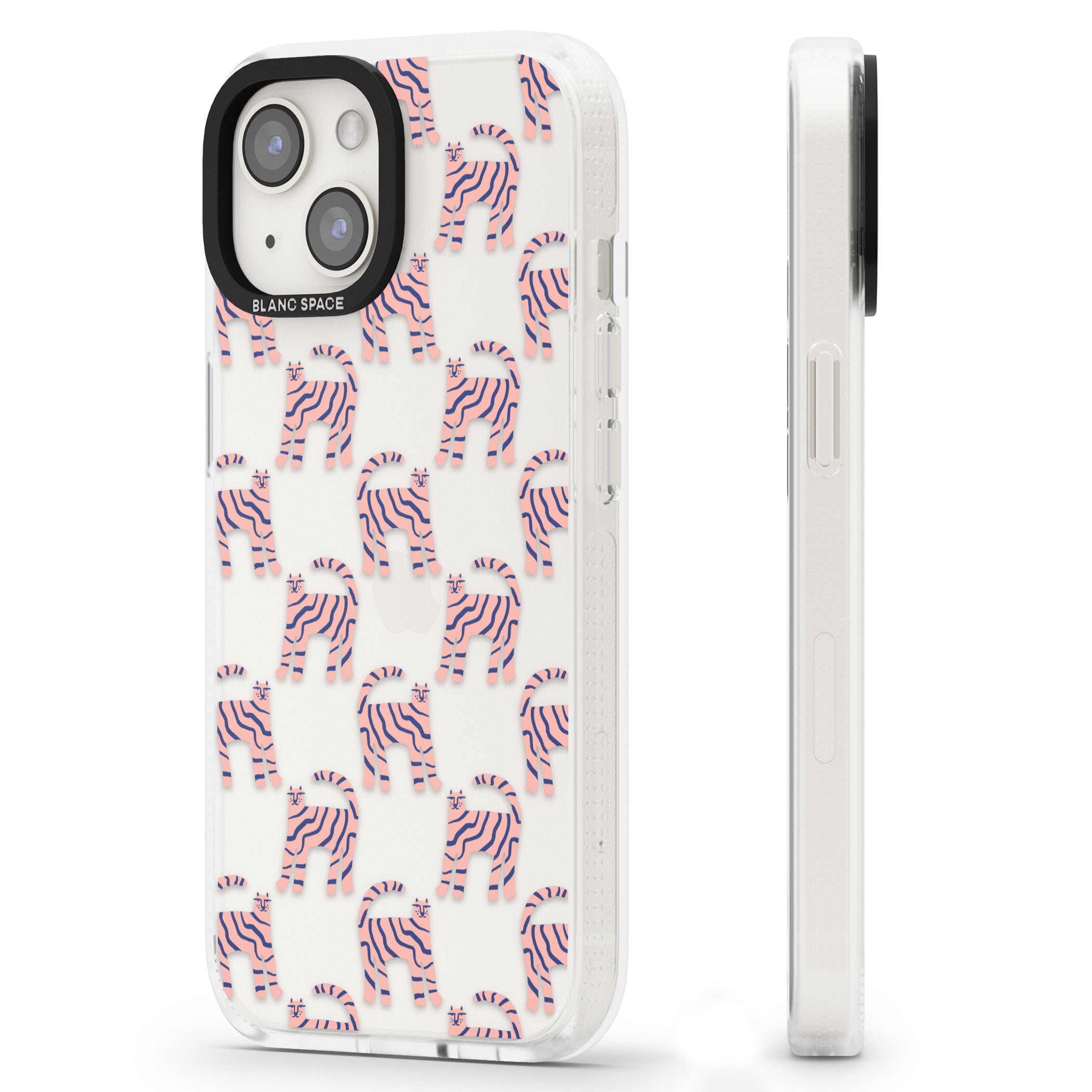 Pink and Blue Cat Pattern iPhone 15 / 14 / 13 Clear Case Impact Air - Blanc Space