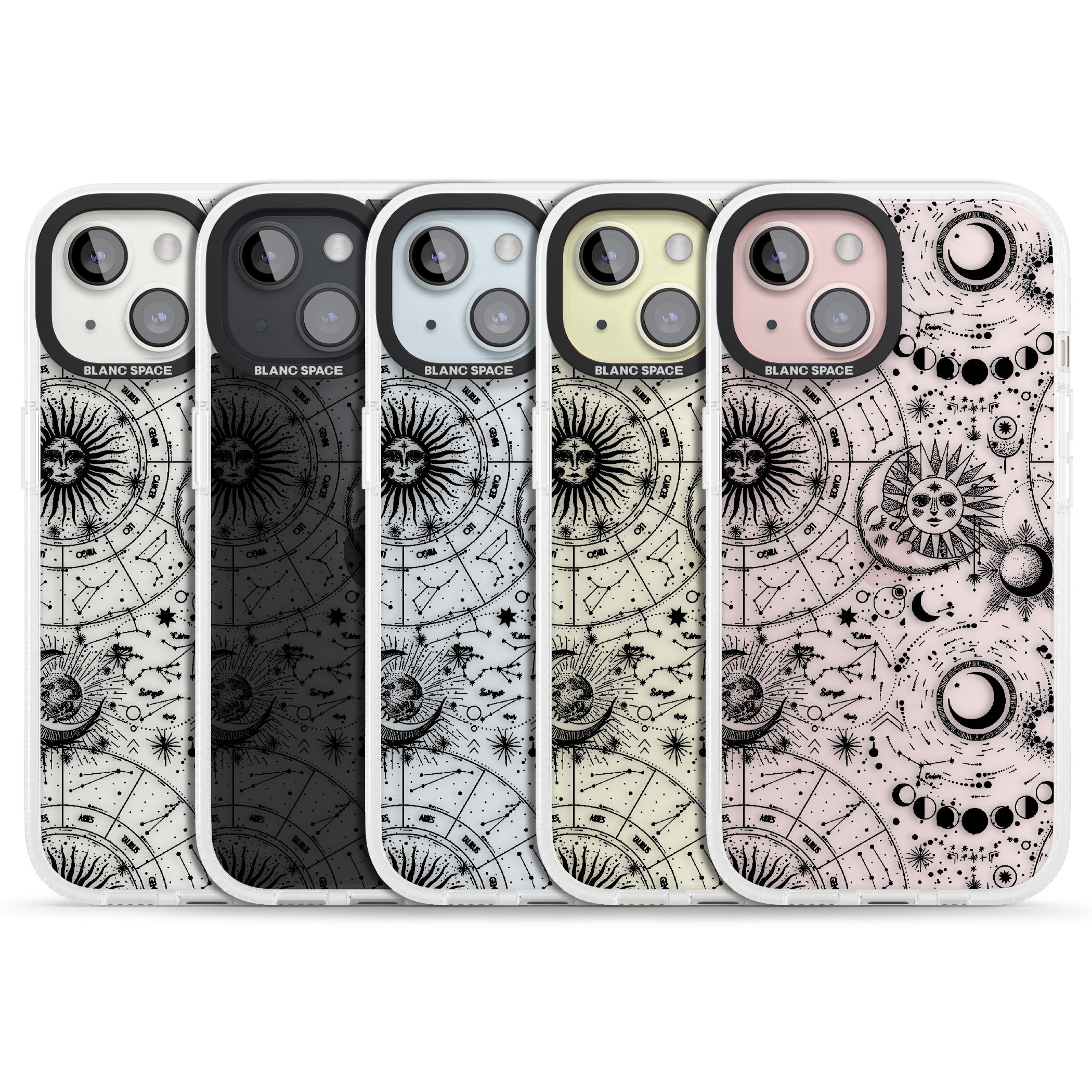 Suns, Moons, Zodiac Signs Astrological iPhone 15 / 14 / 13 Clear Case Impact Air - Blanc Space