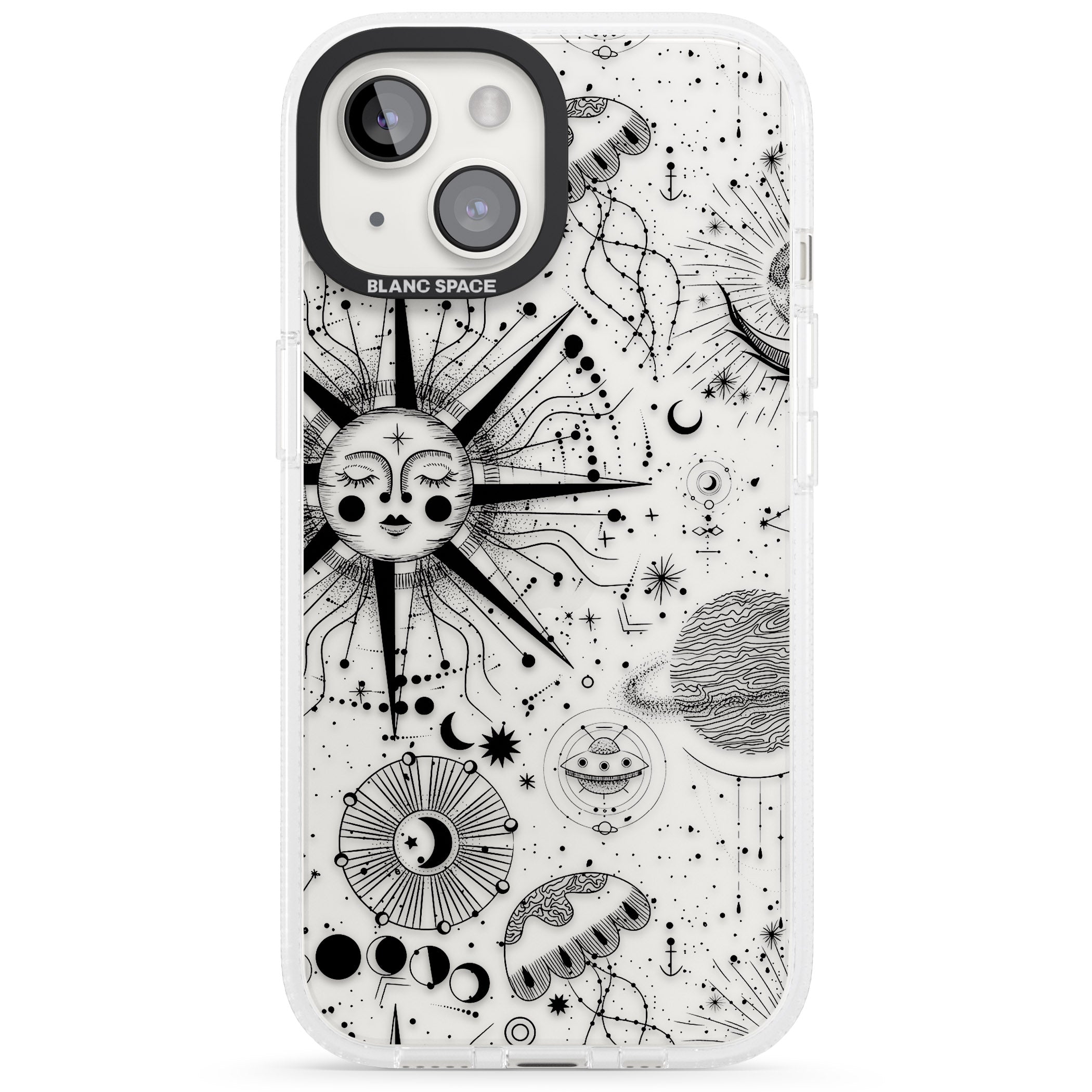 Large Sun Vintage Astrological iPhone 15 / 14 / 13 Clear Case Impact Air - Blanc Space