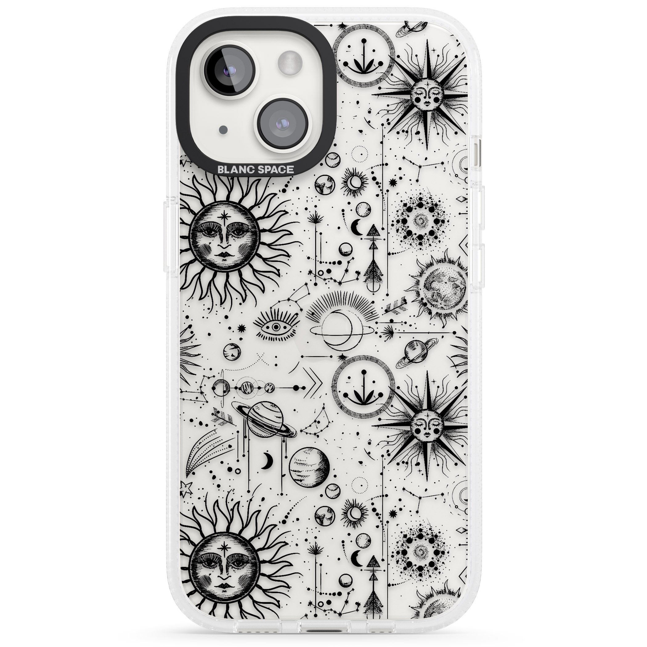 Suns & Planets Astrological iPhone 15 / 14 / 13 Clear Case Impact Air - Blanc Space