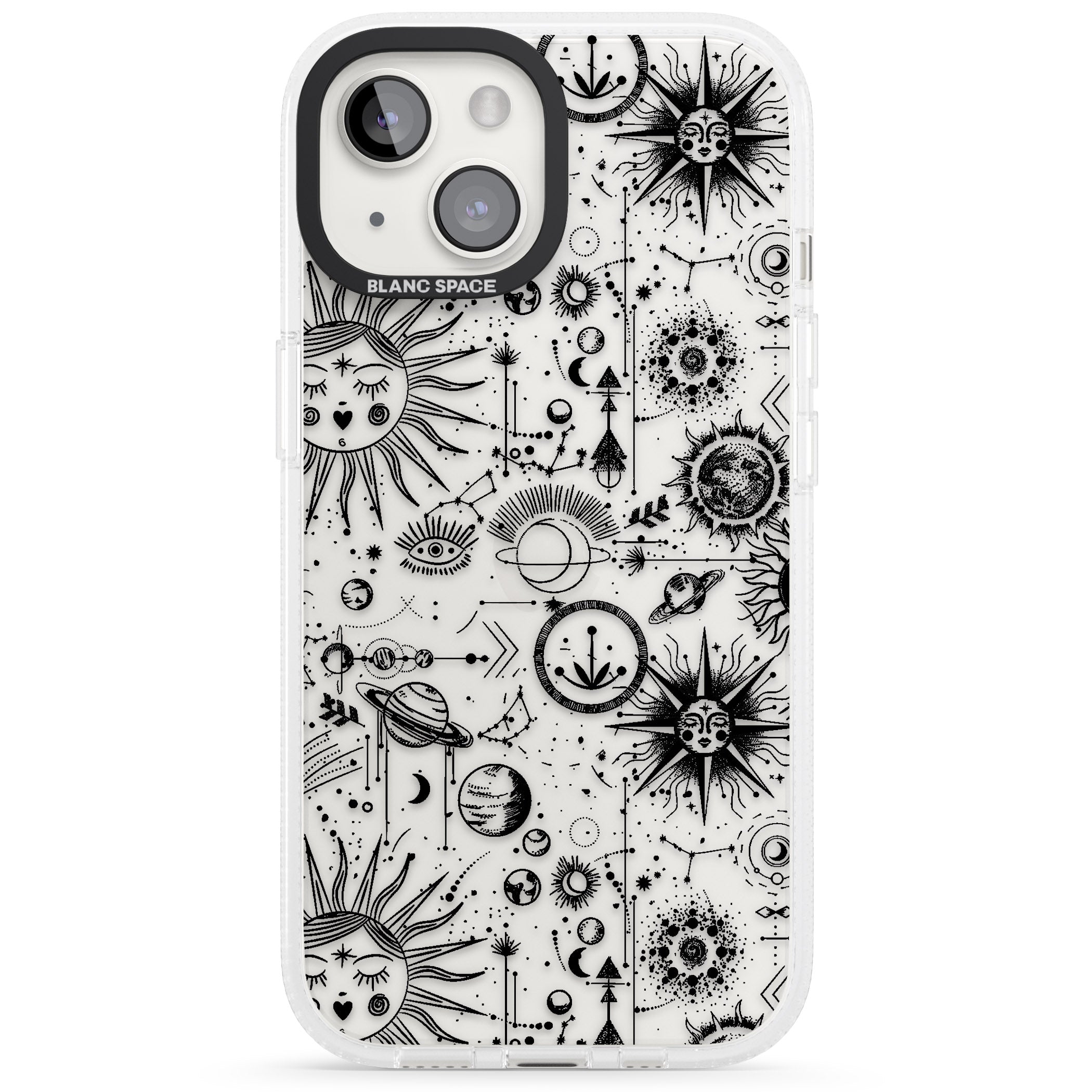 Suns & Planets Vintage Astrological iPhone 15 / 14 / 13 Clear Case Impact Air - Blanc Space
