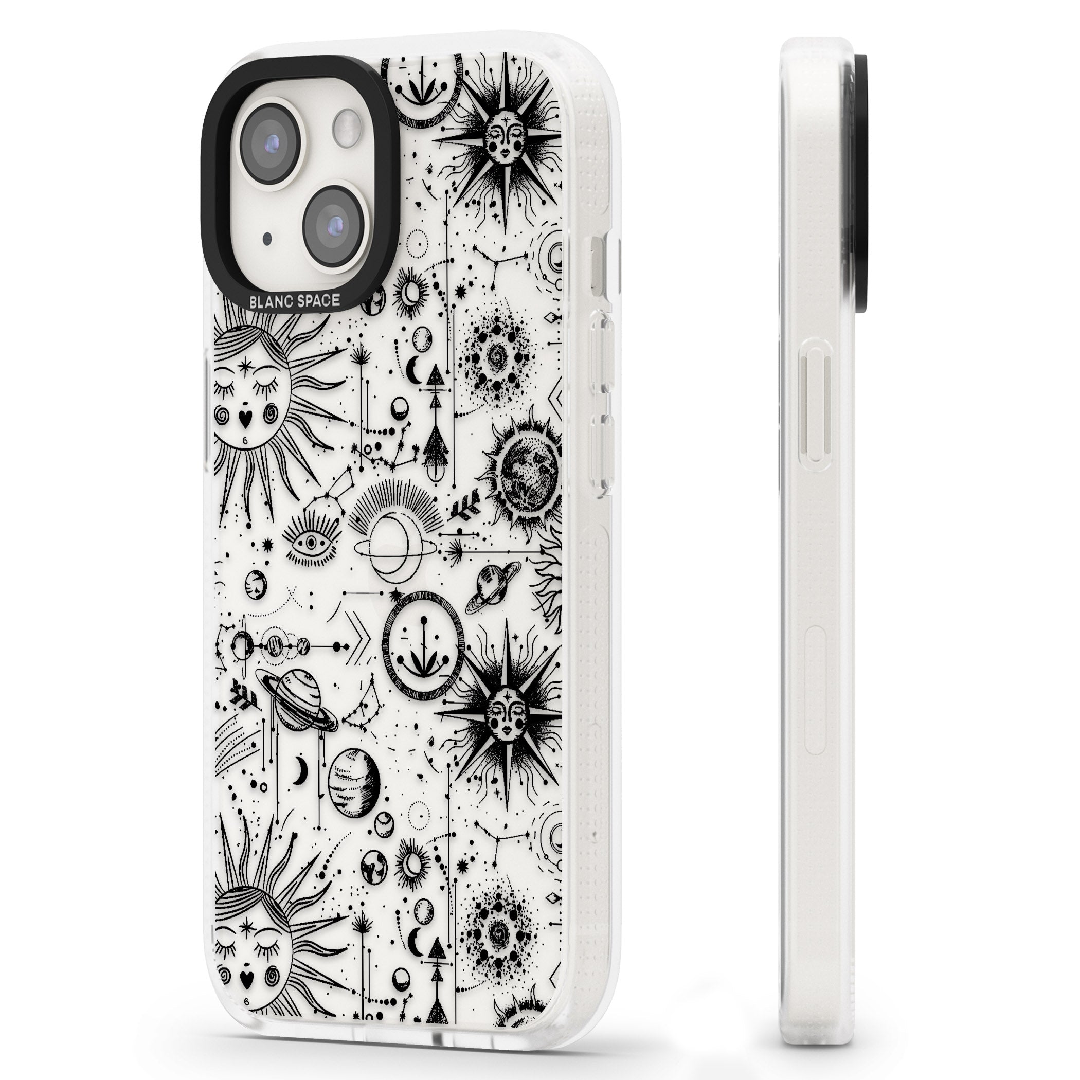 Suns & Planets Vintage Astrological iPhone 15 / 14 / 13 Clear Case Impact Air - Blanc Space