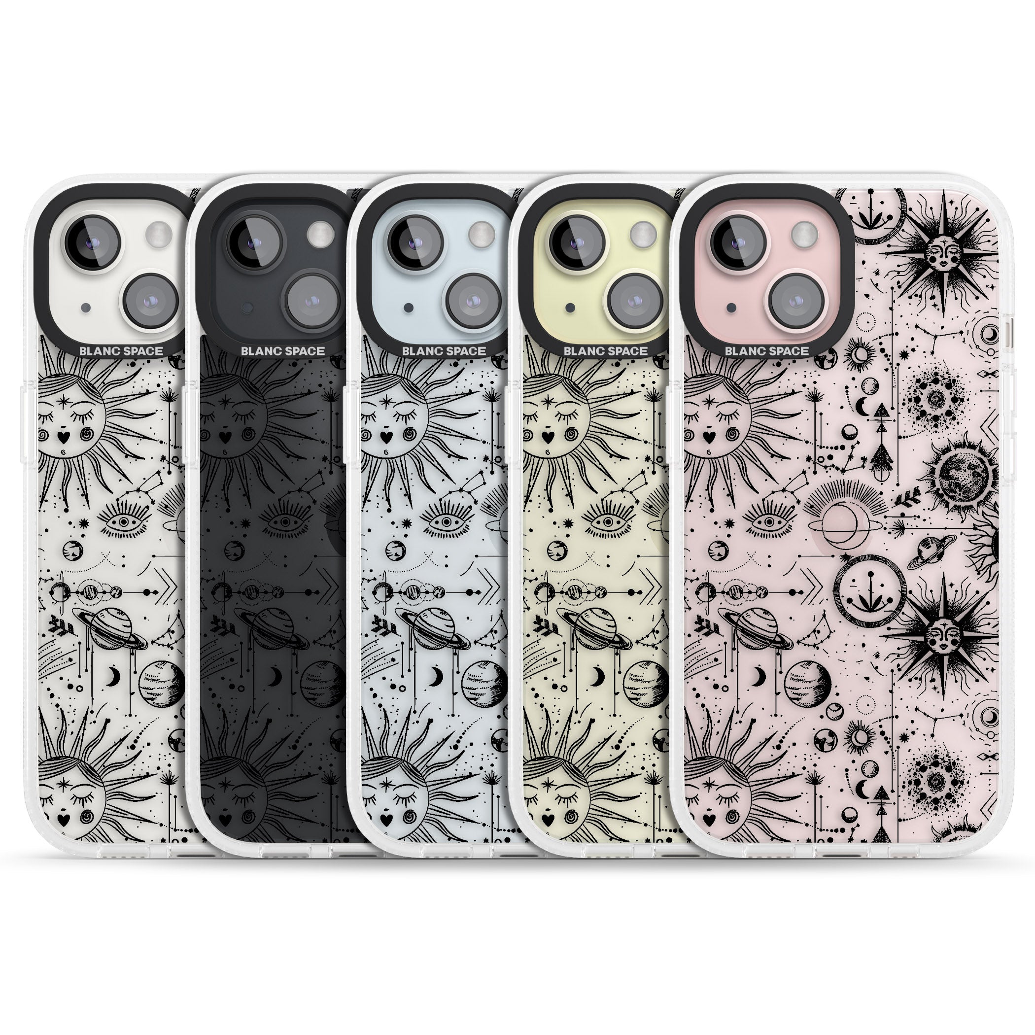 Suns & Planets Vintage Astrological iPhone 15 / 14 / 13 Clear Case Impact Air - Blanc Space