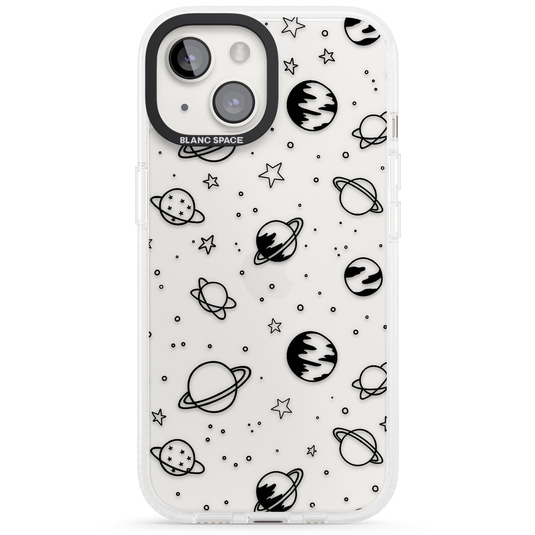 Cosmic Outer Space Design Black on Clear iPhone 15 / 14 / 13 Clear Case Impact Air - Blanc Space