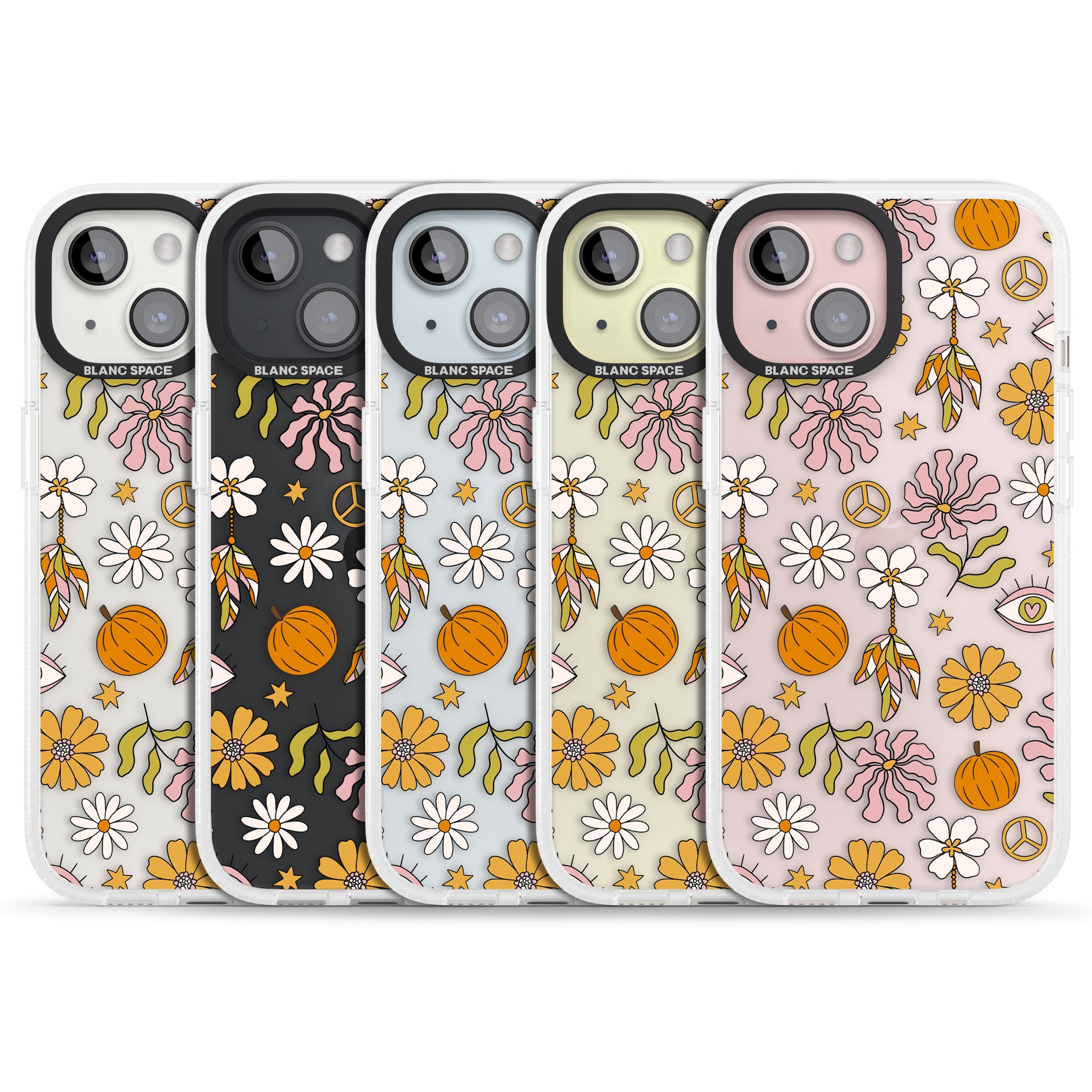 Retro Boho Fall Floral iPhone 15 / 14 / 13 Clear Case Impact Air - Blanc Space