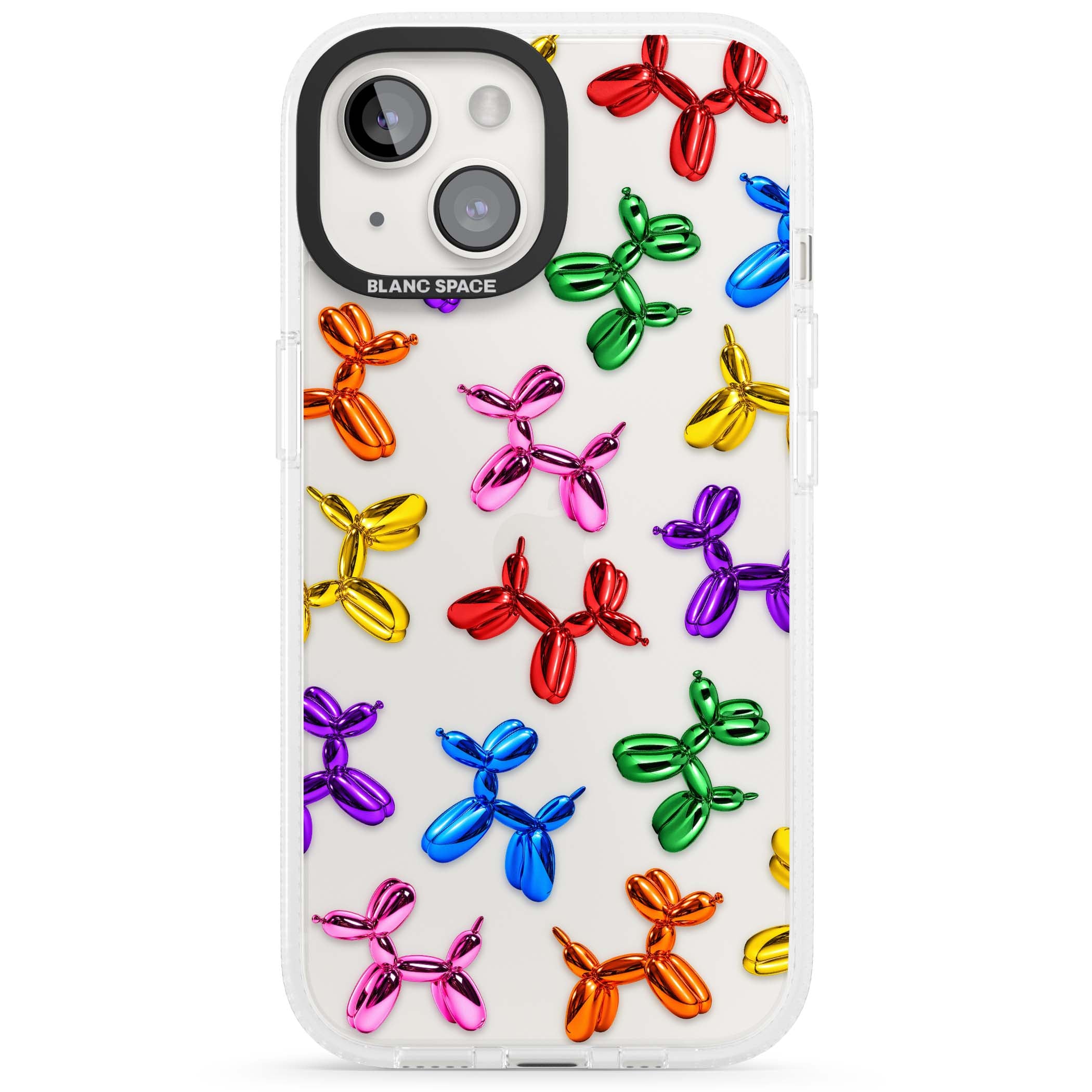 Balloon Dogs pop art iPhone case featuring rainbow chrome balloon dogs in Jeff Koons style | Clear Case Impact Air case for iPhone 15, iPhone 15 Plus