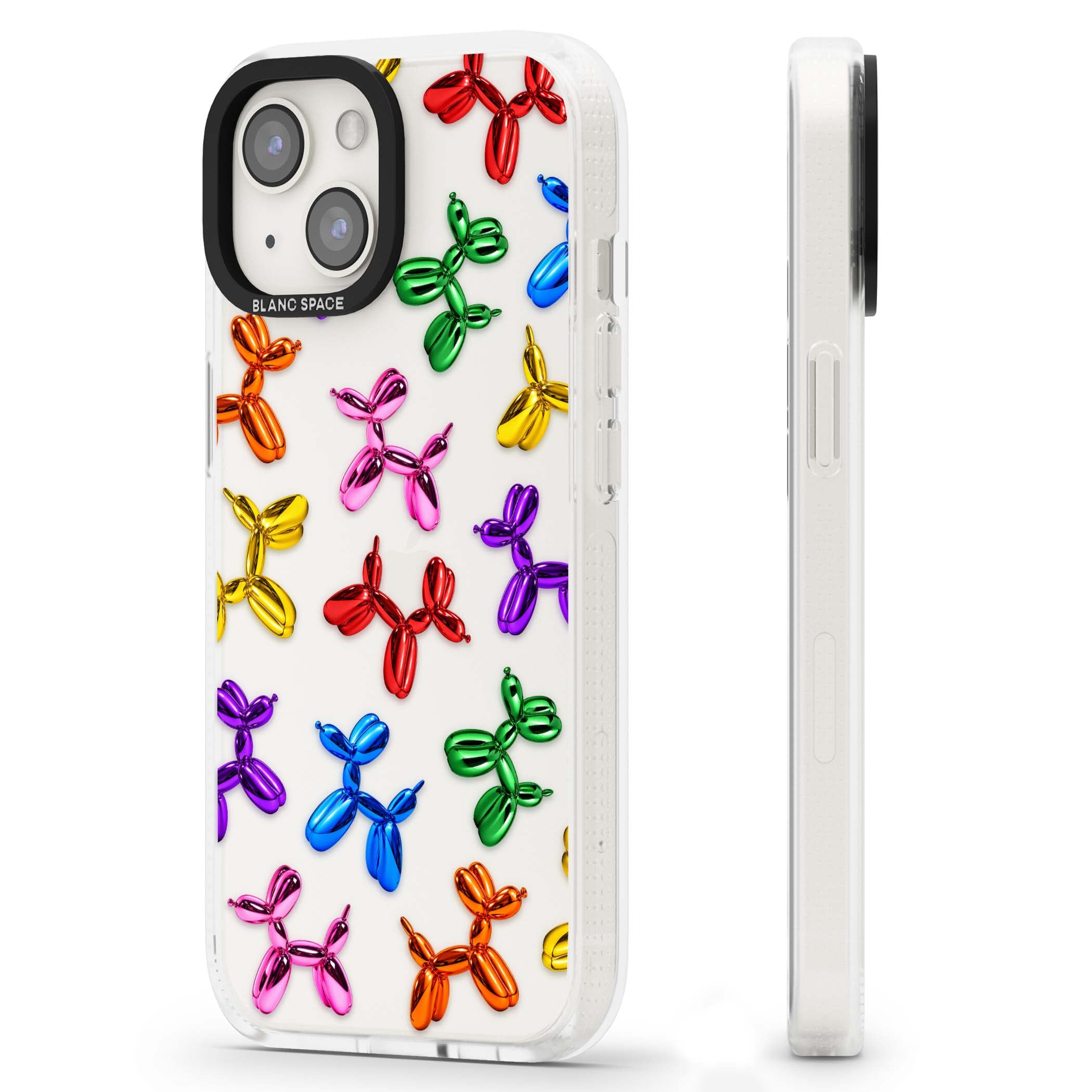 Balloon Dogs pop art iPhone case featuring rainbow chrome balloon dogs in Jeff Koons style | Clear Case Impact Air case for iPhone 15, iPhone 15 Plus