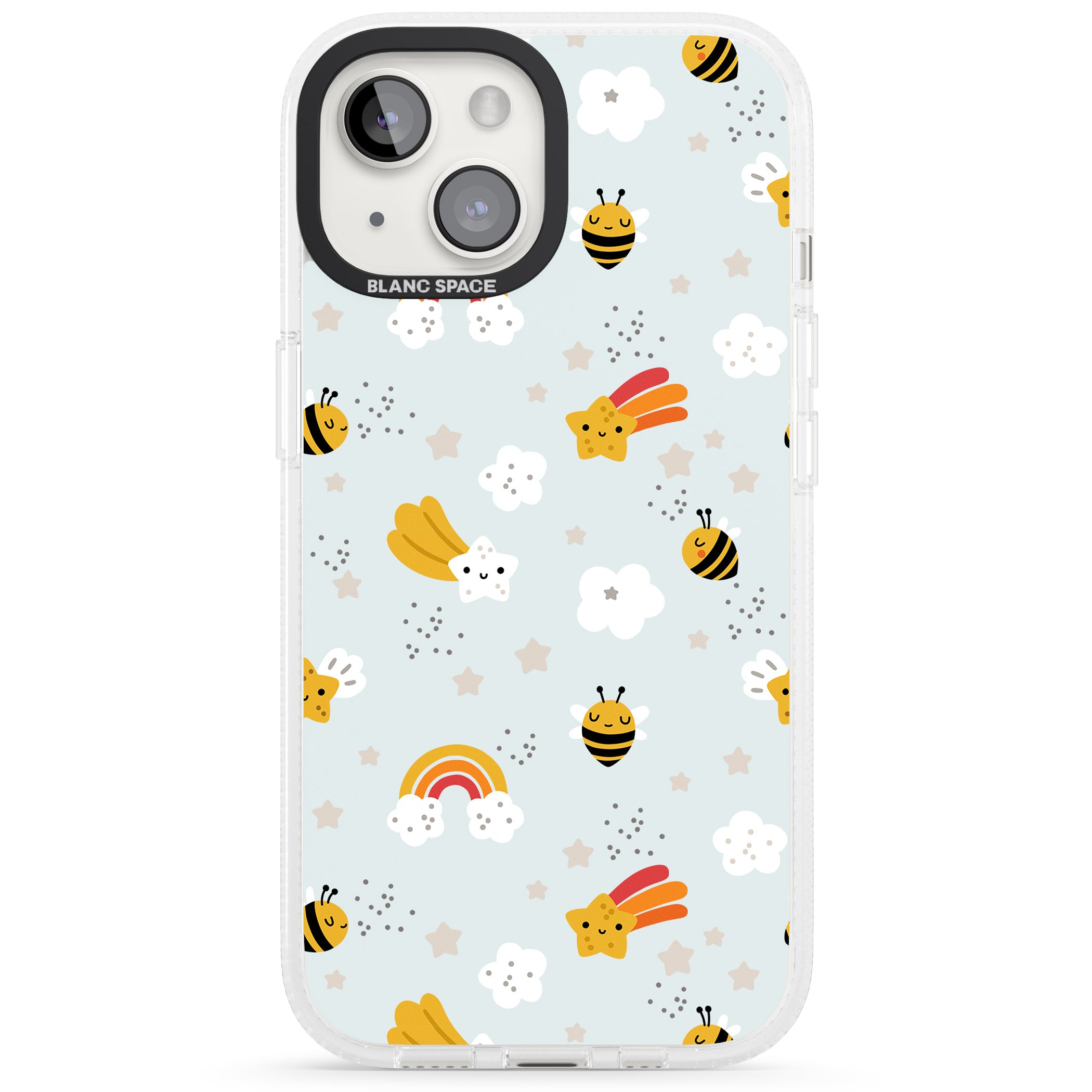 Sweet As Honey Patterns: Bees & Rainbows iPhone 15 / 14 / 13 Clear Case Impact Air - Blanc Space