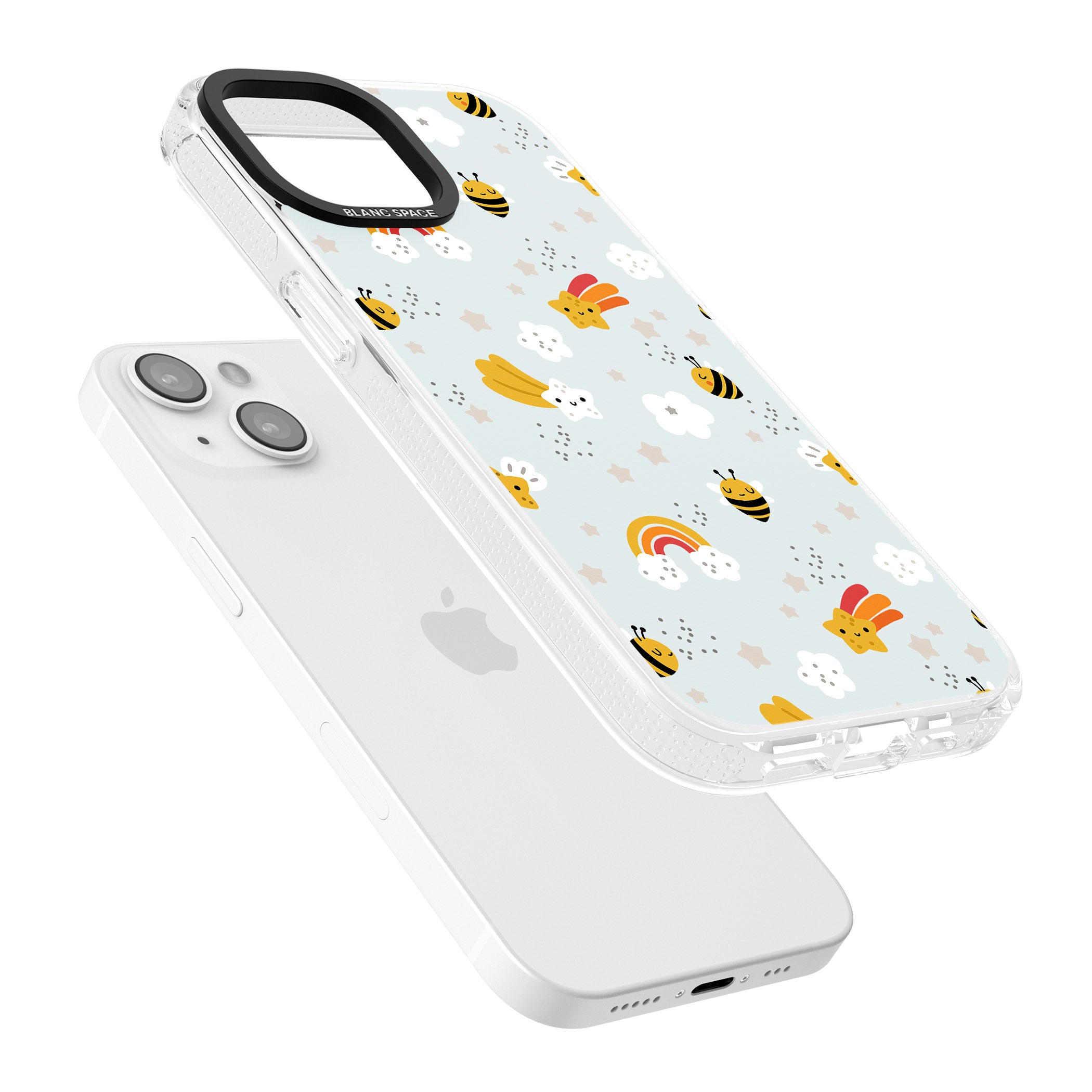 Sweet As Honey Patterns: Bees & Rainbows iPhone 15 / 14 / 13 Clear Case Impact Air - Blanc Space