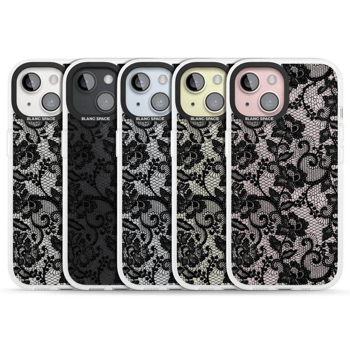 Black Lace gothic iPhone case featuring intricate black floral lace pattern with vintage whimsigoth detail | Clear Case Impact Air case for iPhone 15, iPhone 15 Plus