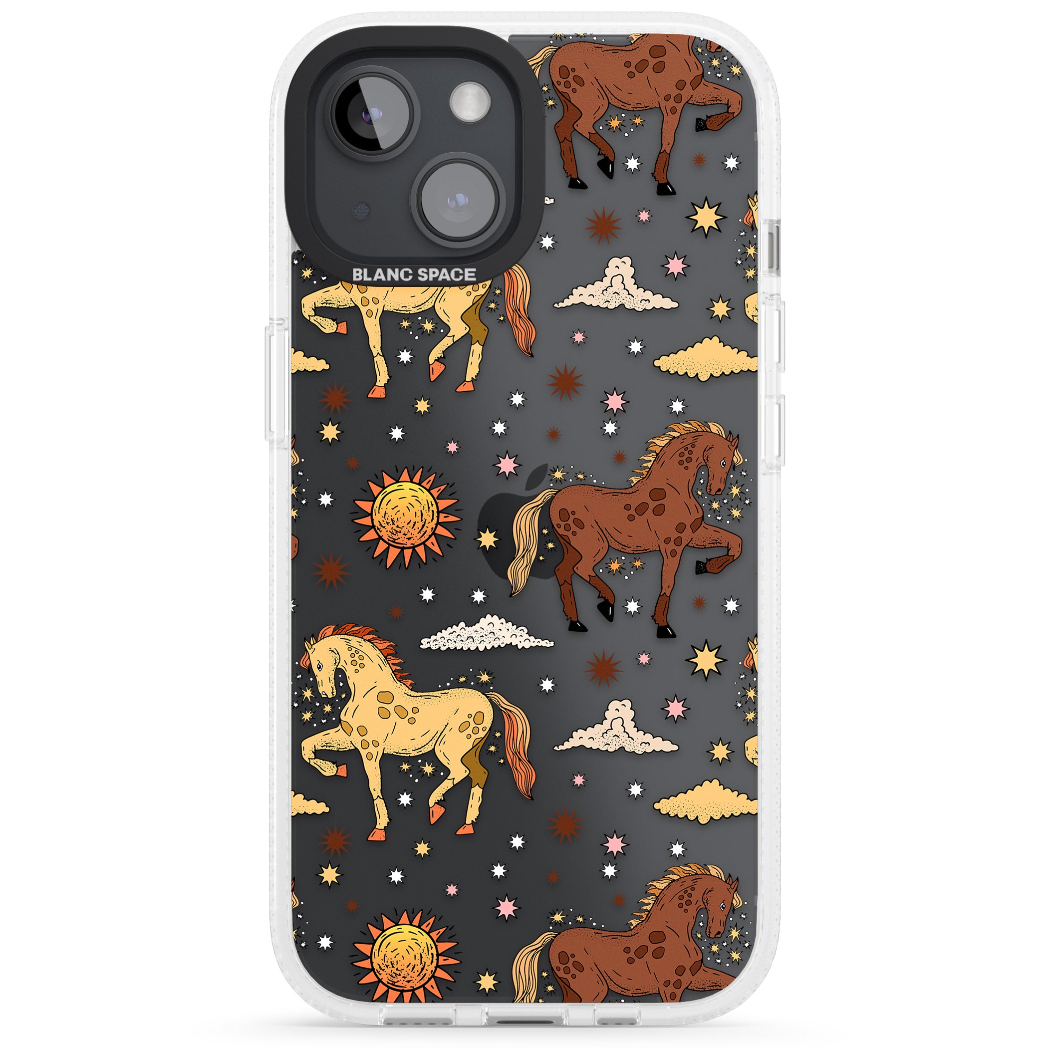 Boho Celestial Wild Horses iPhone 15 / 14 / 13 Clear Case Impact Air - Blanc Space