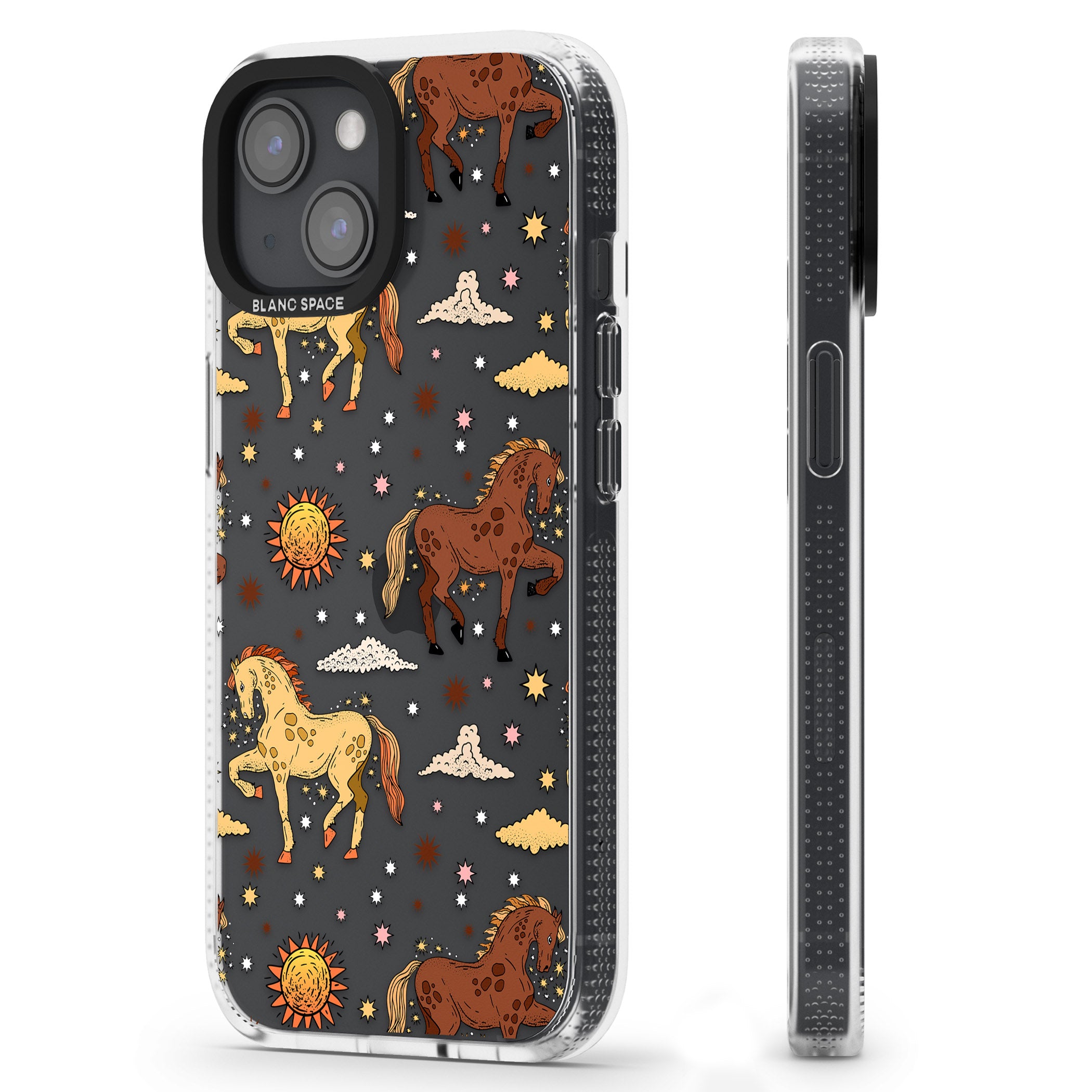 Boho Celestial Wild Horses iPhone 15 / 14 / 13 Clear Case Impact Air - Blanc Space