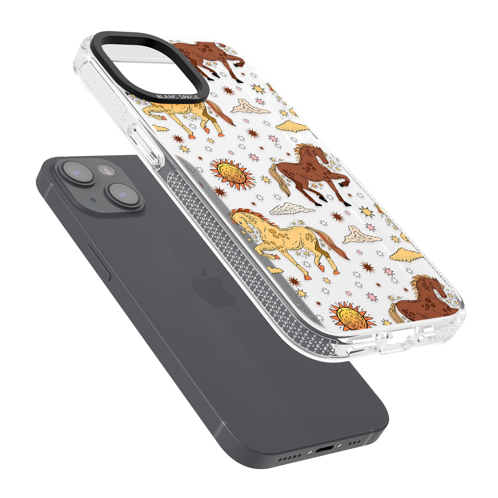 Boho Celestial Wild Horses iPhone 15 / 14 / 13 Clear Case Impact Air - Blanc Space
