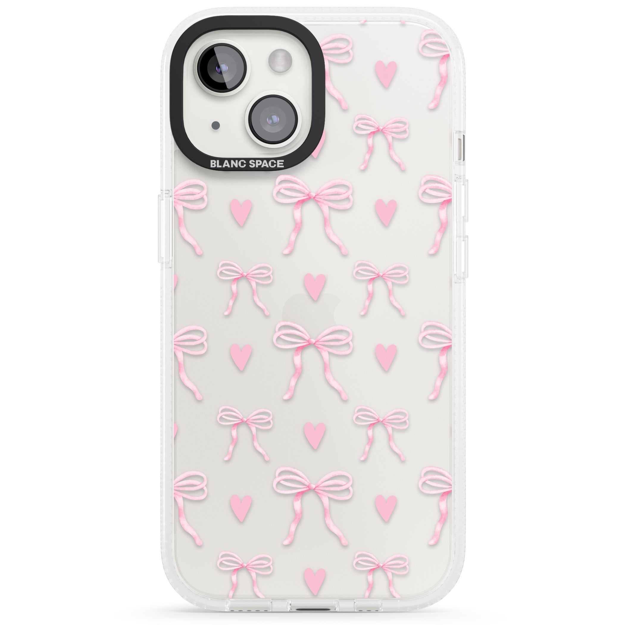 Pink Bows & Hearts iPhone 15 / 14 / 13 Clear Case Impact Air - Blanc Space