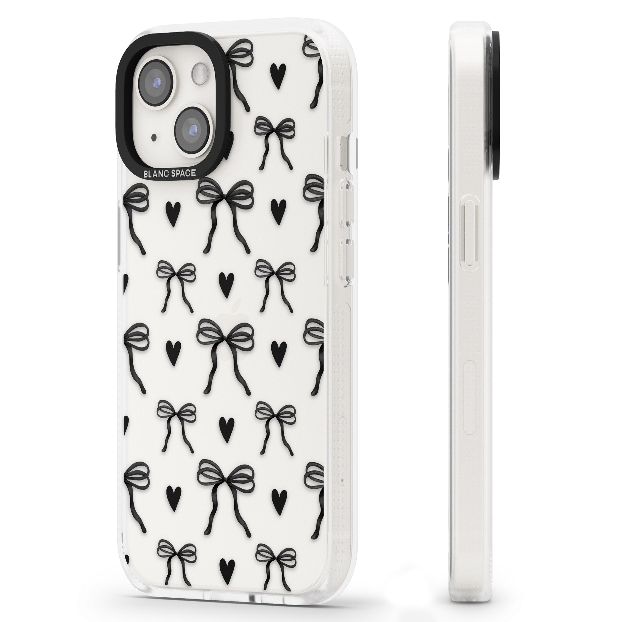 Black Bows & Hearts iPhone 15 / 14 / 13 Clear Case Impact Air - Blanc Space