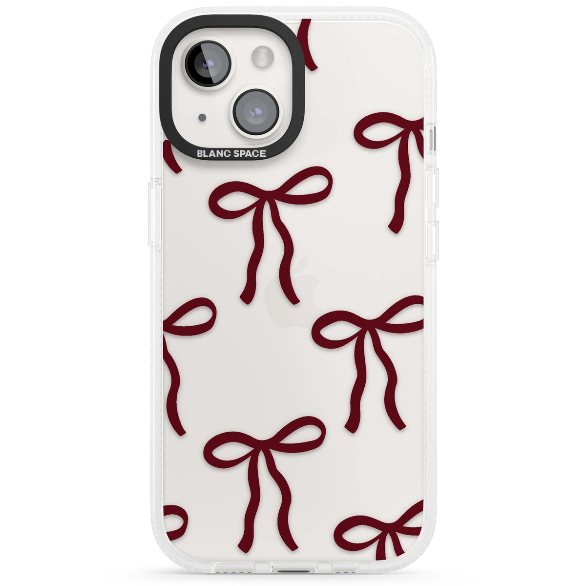 Burgundy Bows coquette iPhone case featuring hand-drawn burgundy red bows on a clear background | Clear Case Impact Air case for iPhone 15, iPhone 15 Plus